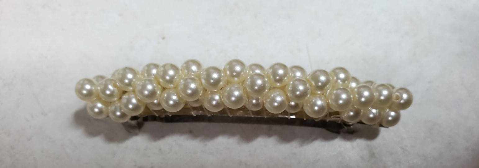 Hair Clip / barrette with a twist of Faux White Pearls, 3.25 Inches, EUC