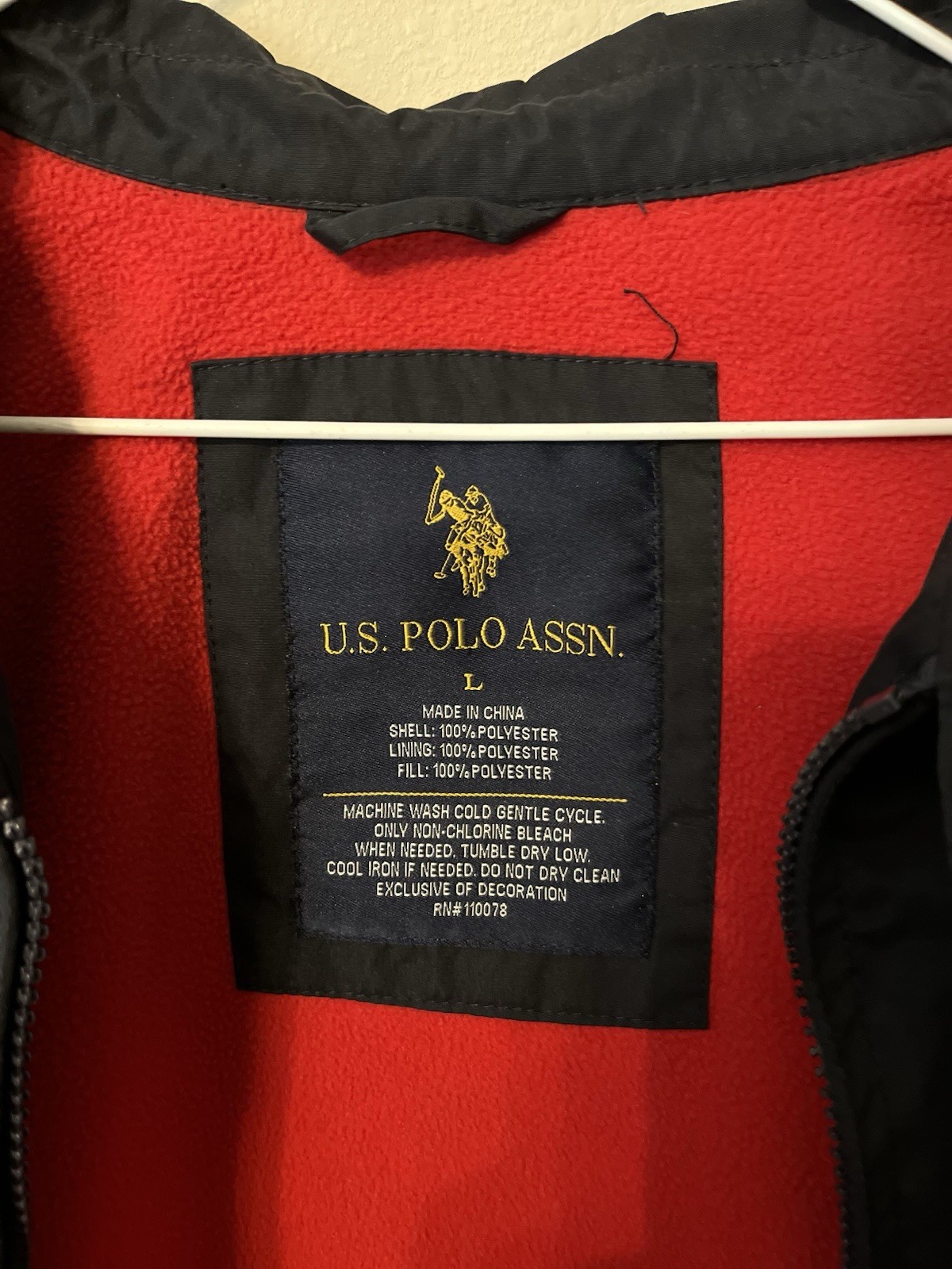 U.S. Polo Assn. Men’s Large Navy Full Zip Fleece Lined Windbreaker Jacket
