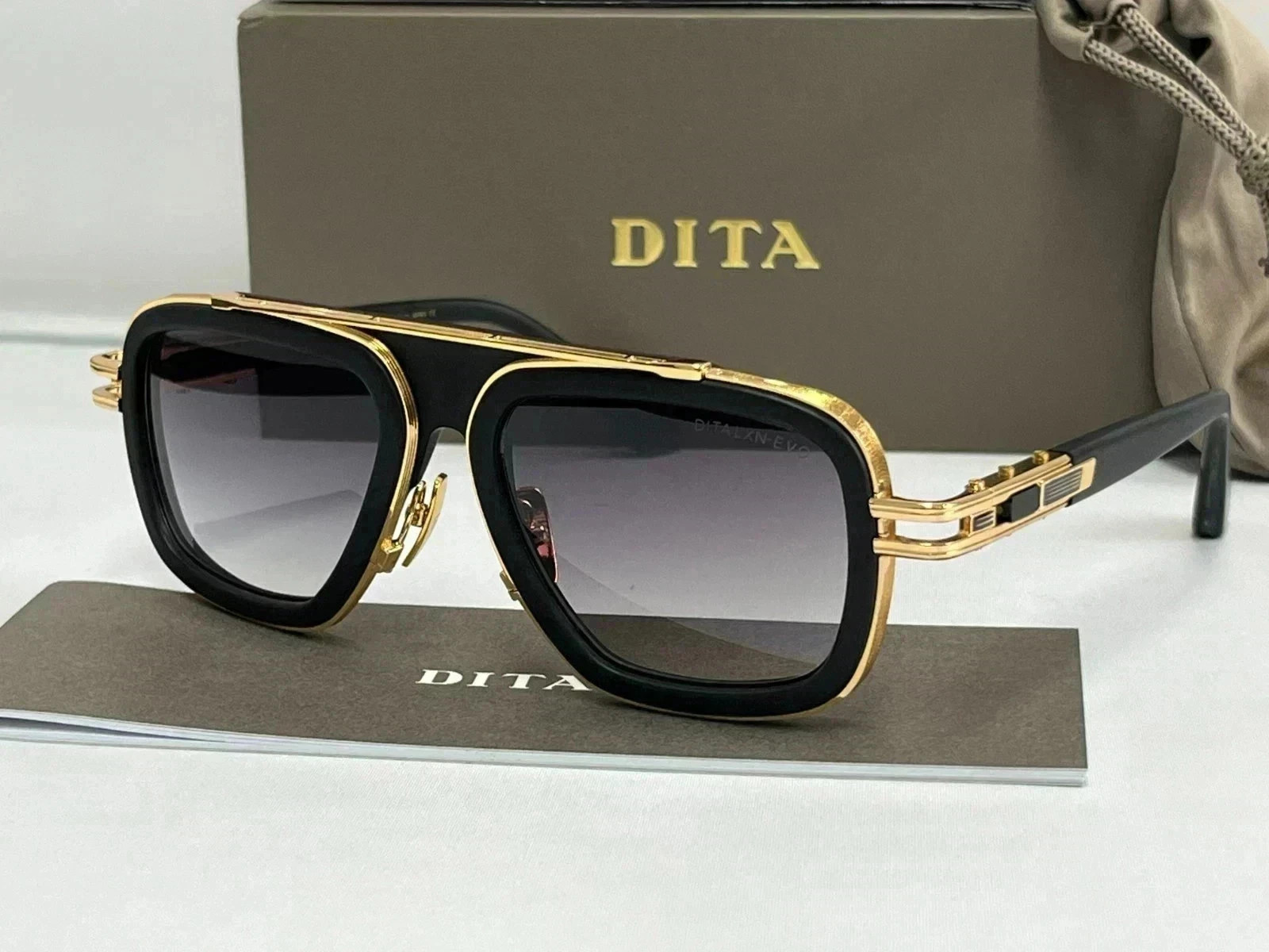 Dita LXN-EVO DTS403-A-01 Matte Black Yellow Gold Grey Lens Sunglasses