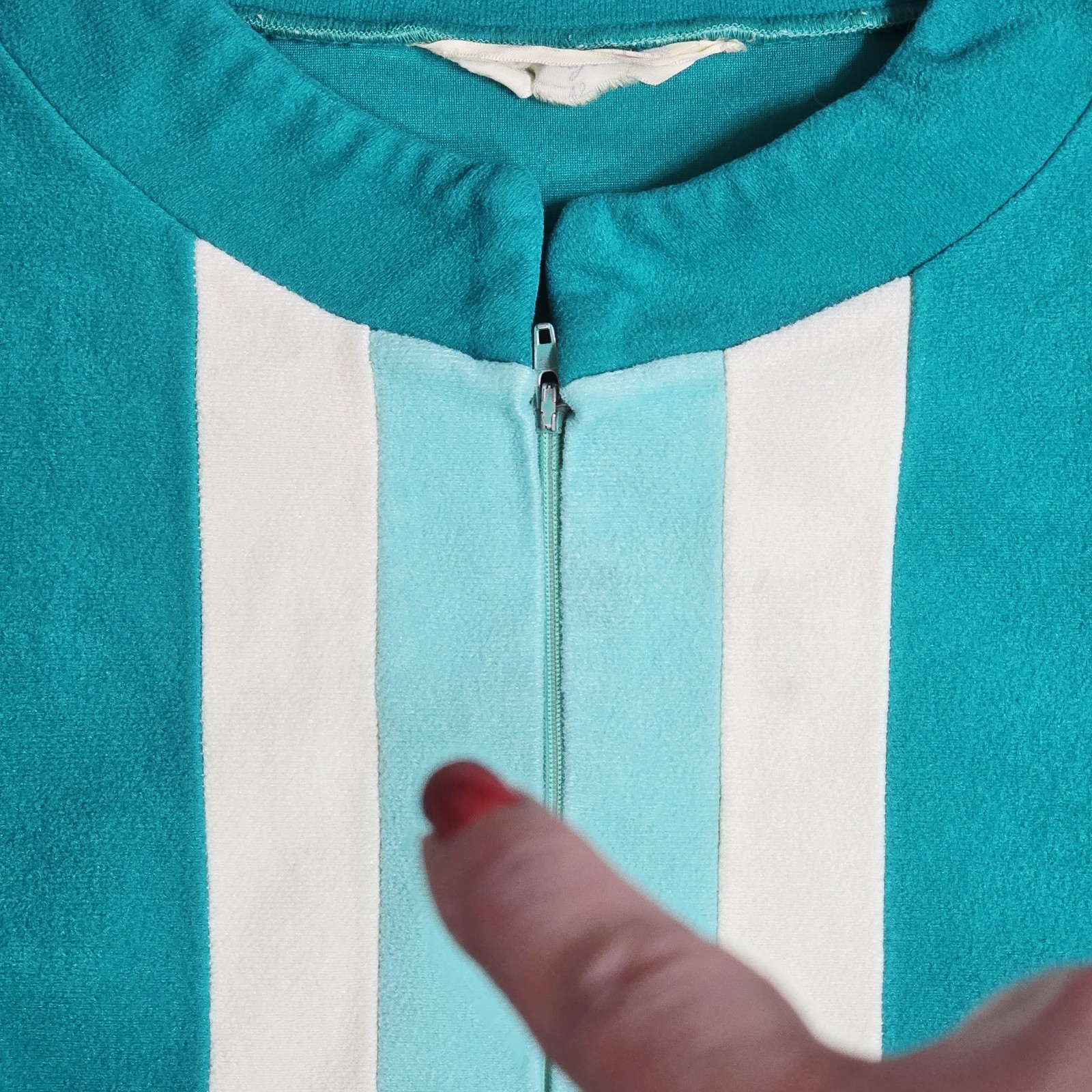 Vtg Vanity Fair Velour Jade Green House Coat Bathrobe Robe Pockets Long ZIPPER