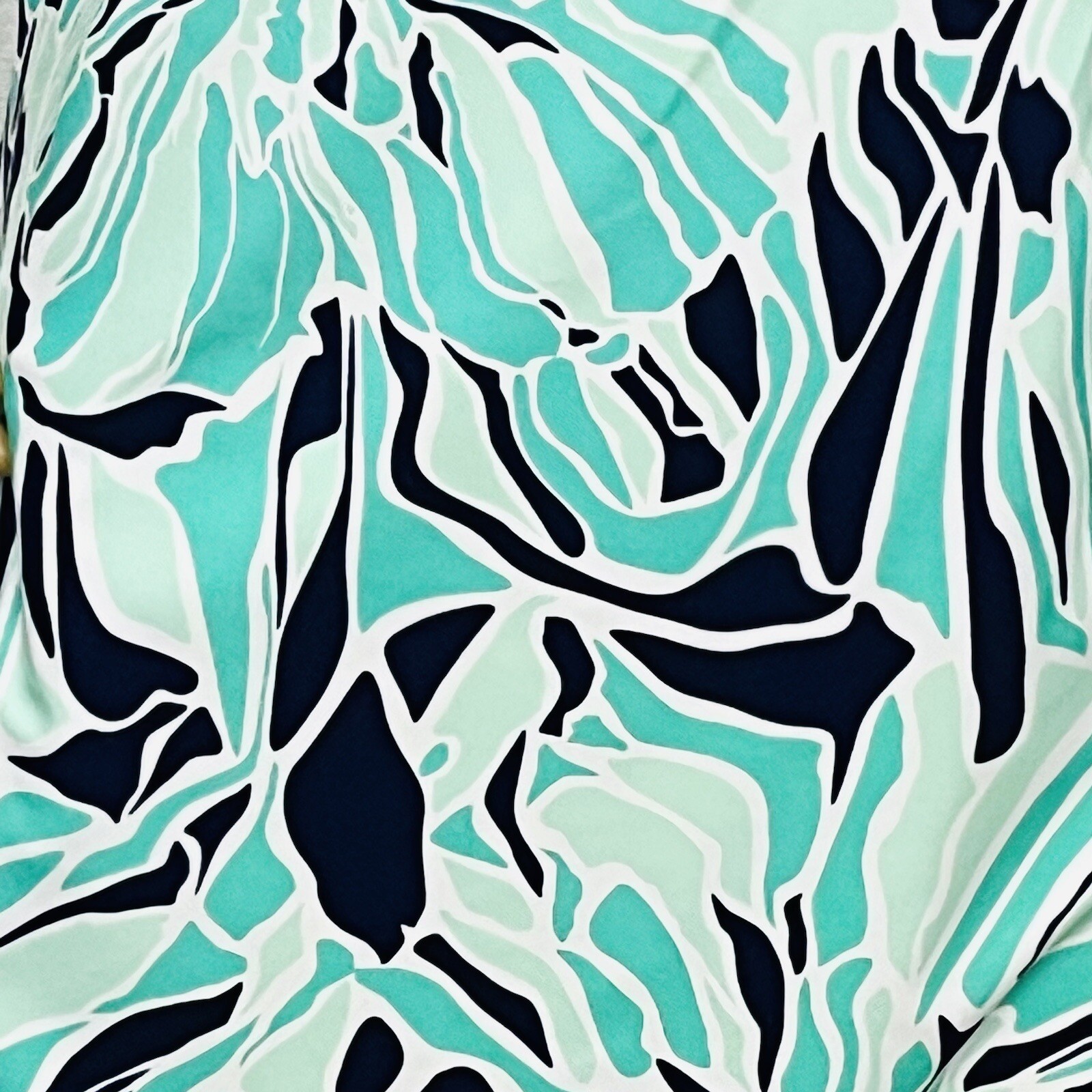 Britt Dress Resort Made USA Teal Abstract Print Pullover Shoulders Off Soft L