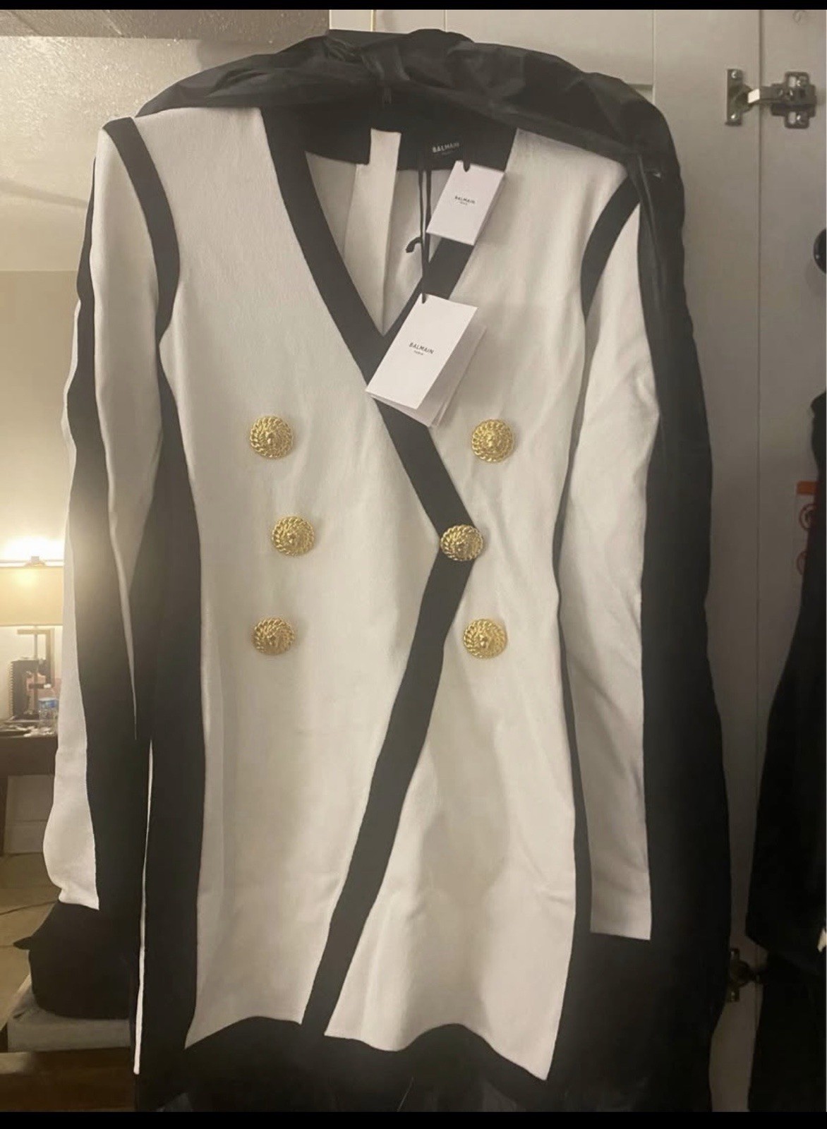 Balmain Paris Women’s Juniors S Double-Breasted Blazer Jacket White/Black