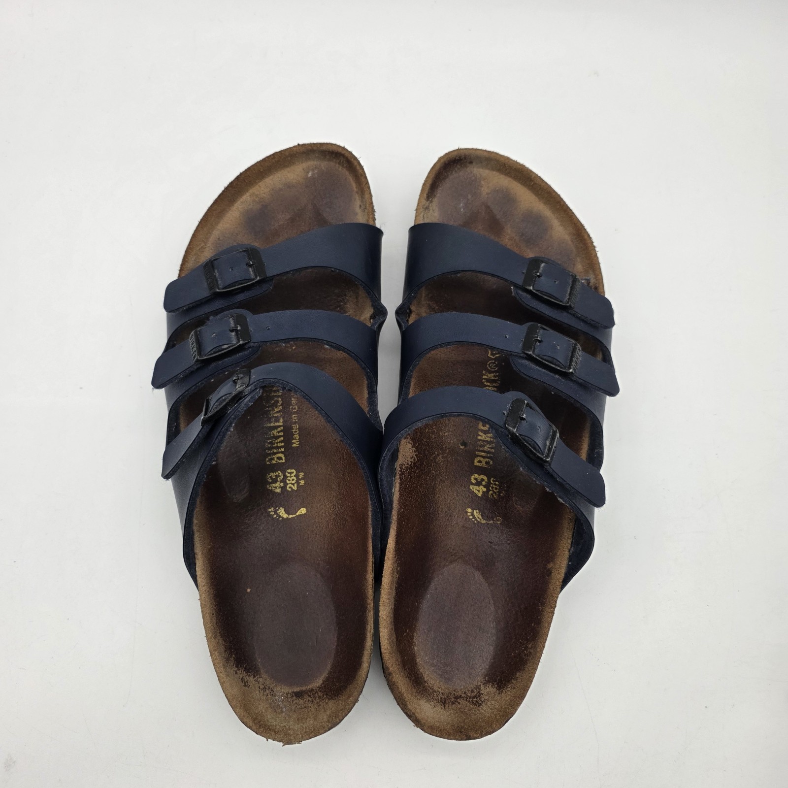 Birkenstock FLORIDA 3 Strap Soft Footbed Blue Navy Leather Sandals ~ 43