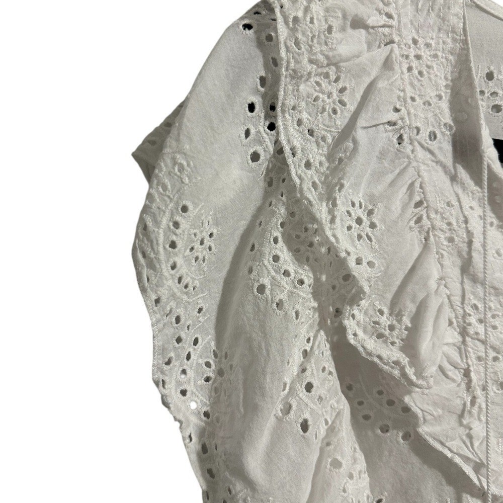 Nicole Miller Artelier White Eyelet TopCotton Eyelet Flutter Short Sleeve Top L