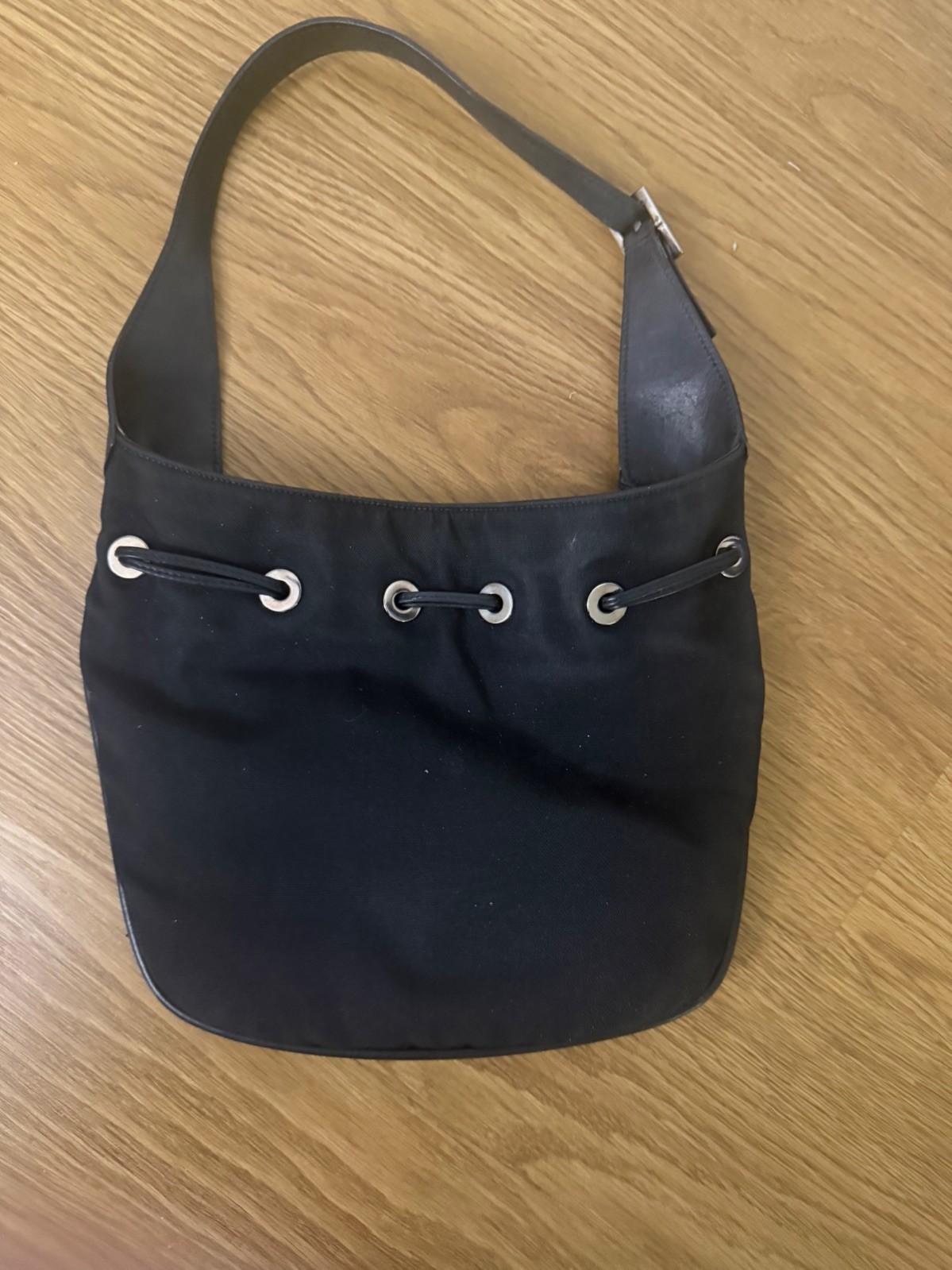 Black GUCCI Canvas Nylon Drawstring Shoulder Tote Handbag