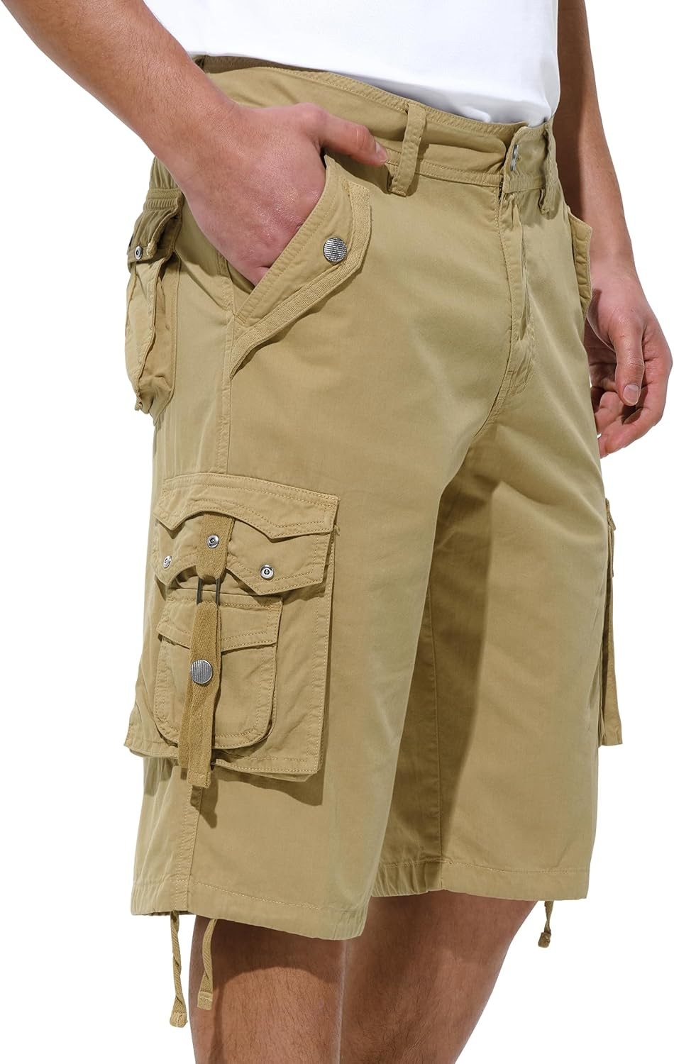 Mens Relaxed Fit Cargo Shorts Below Knee Multi Pocket Outdoor Hiking Casual Wear