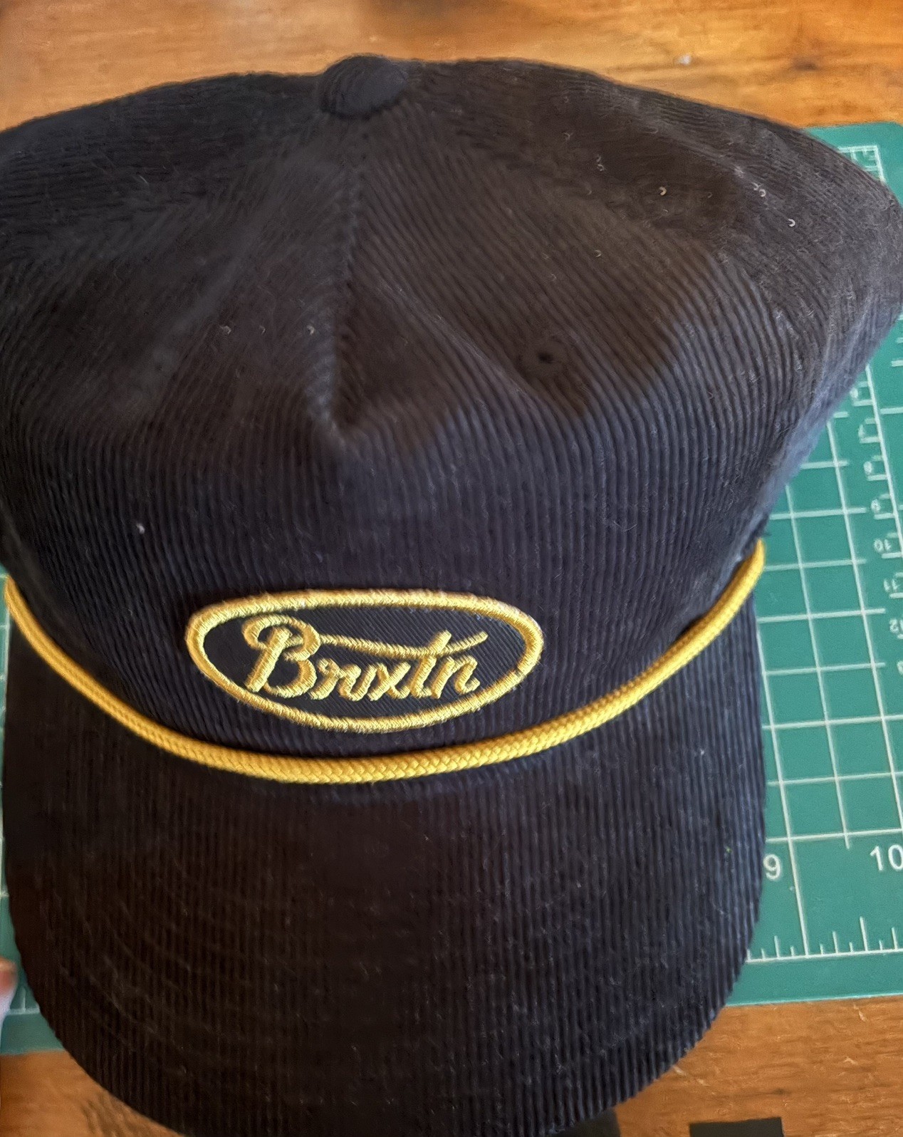 Brixton Brxtn Black Corduroy Snapback Hat Rope Detail Gold Embroidered Logo Cap