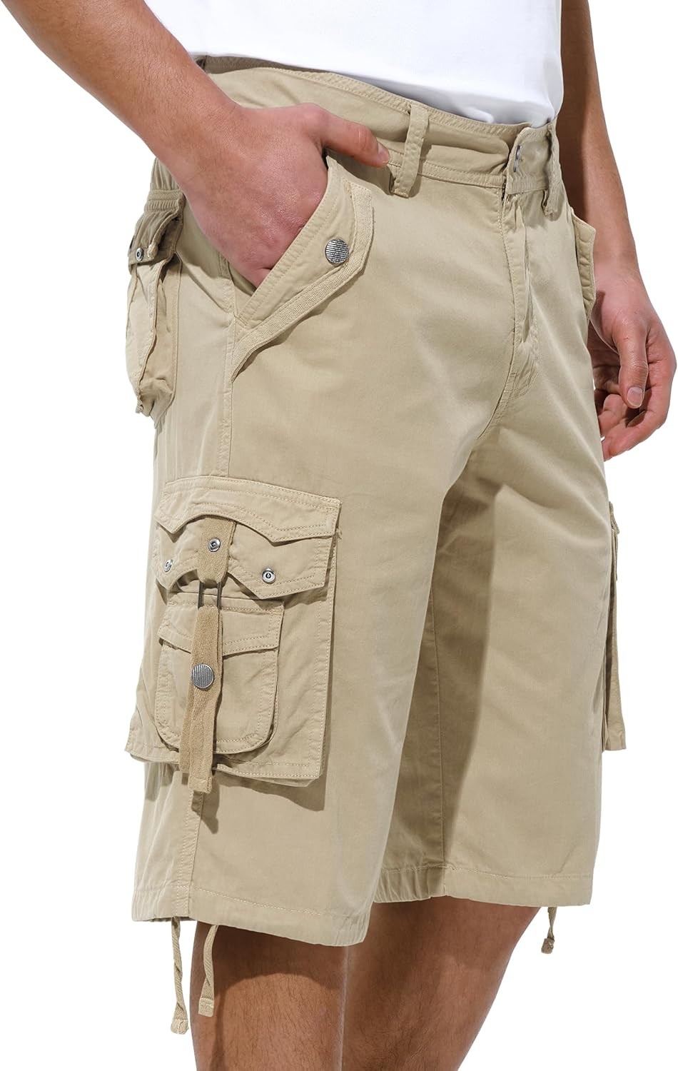 Mens Relaxed Fit Cargo Shorts Below Knee Multi Pocket Outdoor Hiking Casual Wear