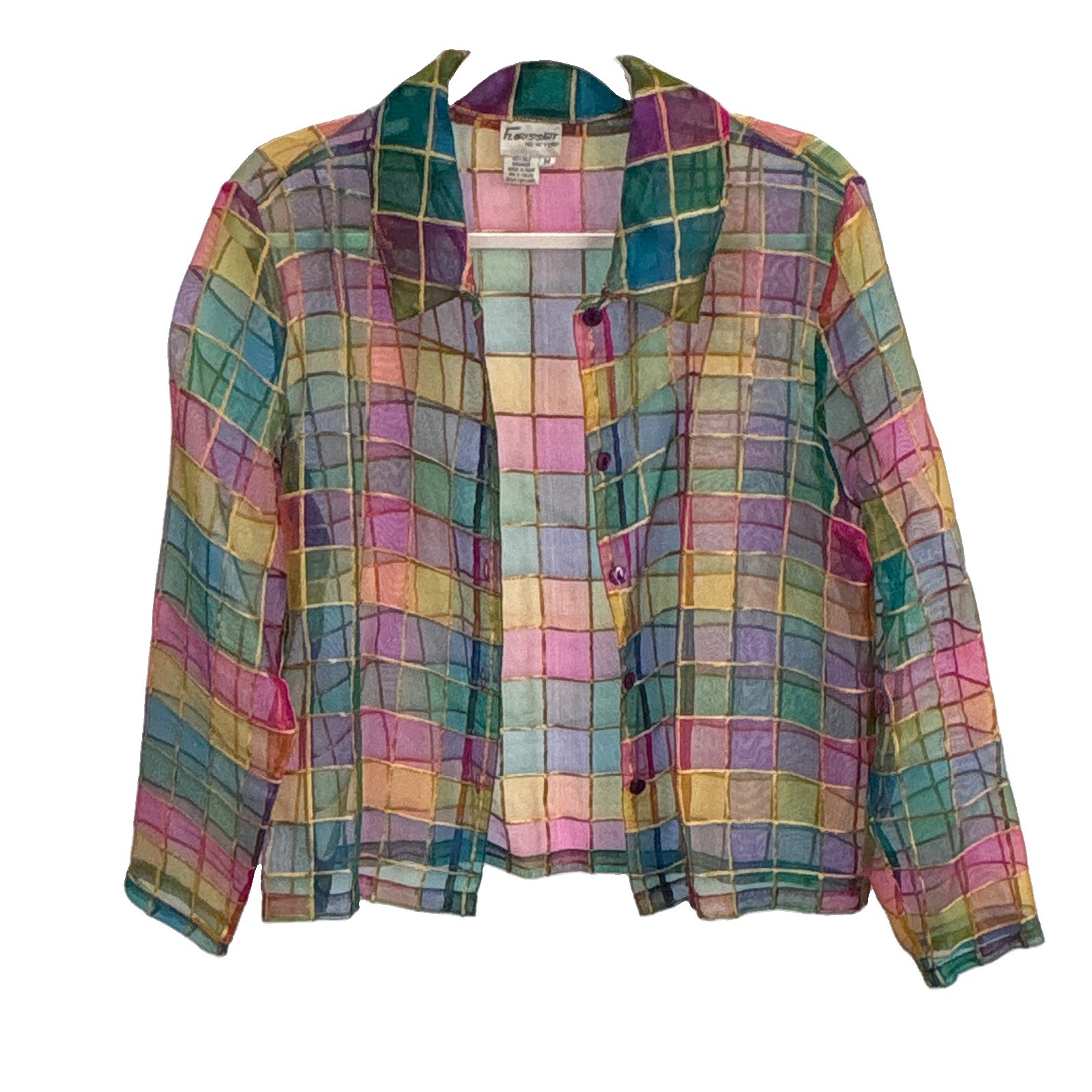 Ferragamo Women’s Multicolor Silk Plaid Button Front Lightweight Shirt – size M
