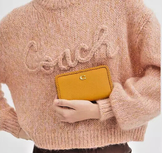 Coach Women’s Brass/Buttercup Medium W/Braid Zip Around Leather Wallet (CJ875)