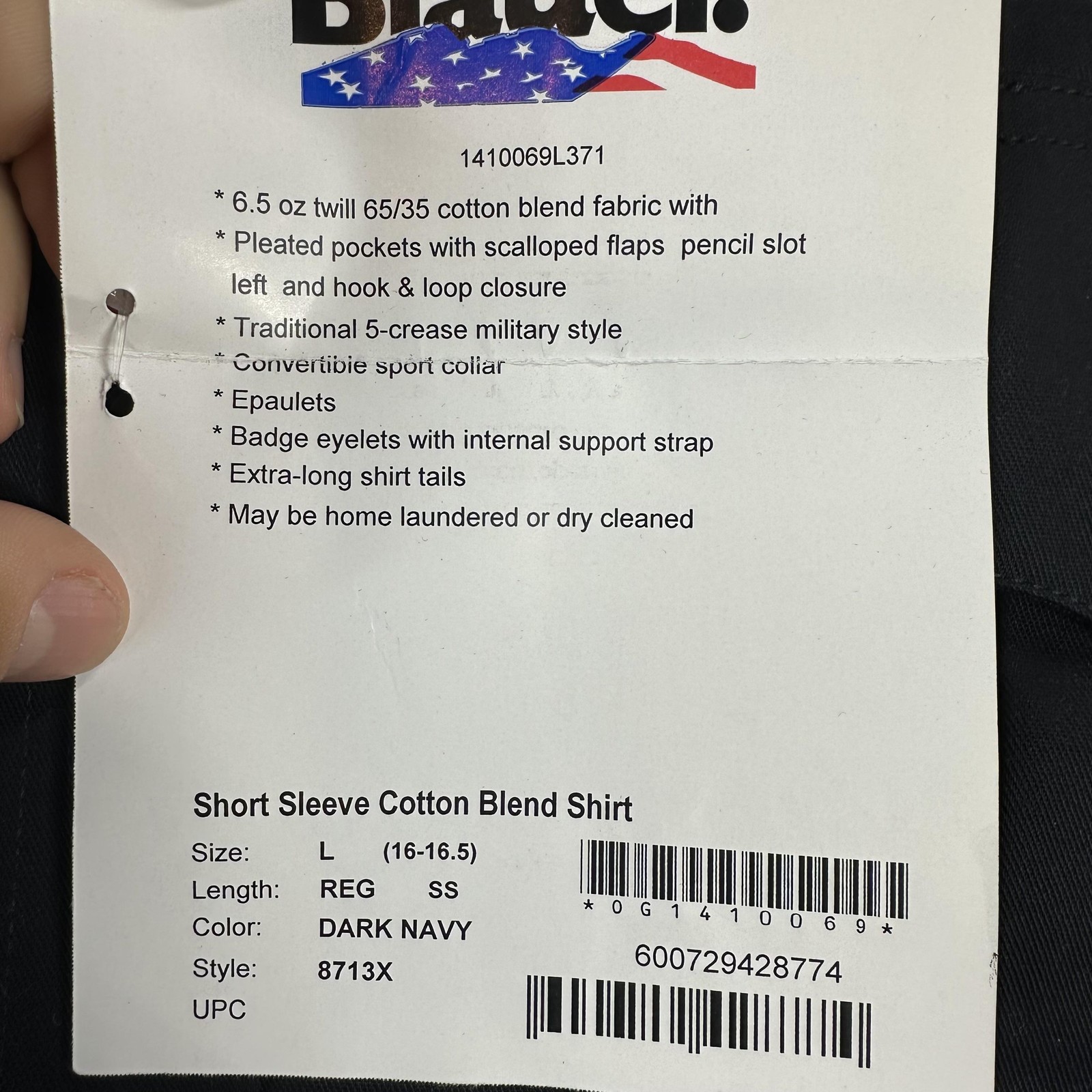 Blauer Shirt Mens Large 16-16.5 Dark Navy Short Sleeve Uniform Twill Workwear