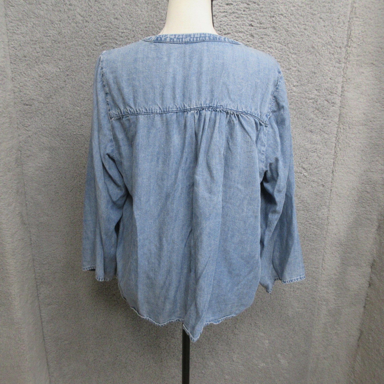 Splendid Chambray Lyocell Shirt Women M Blue Popover Peasant Boho Coastal Casual