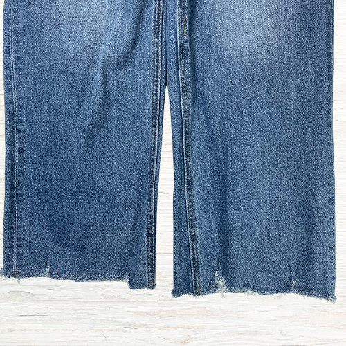 Vervet Womens Frayed Hem Cropped Blue Jeans Size 25 Wide Leg Stretch Denim