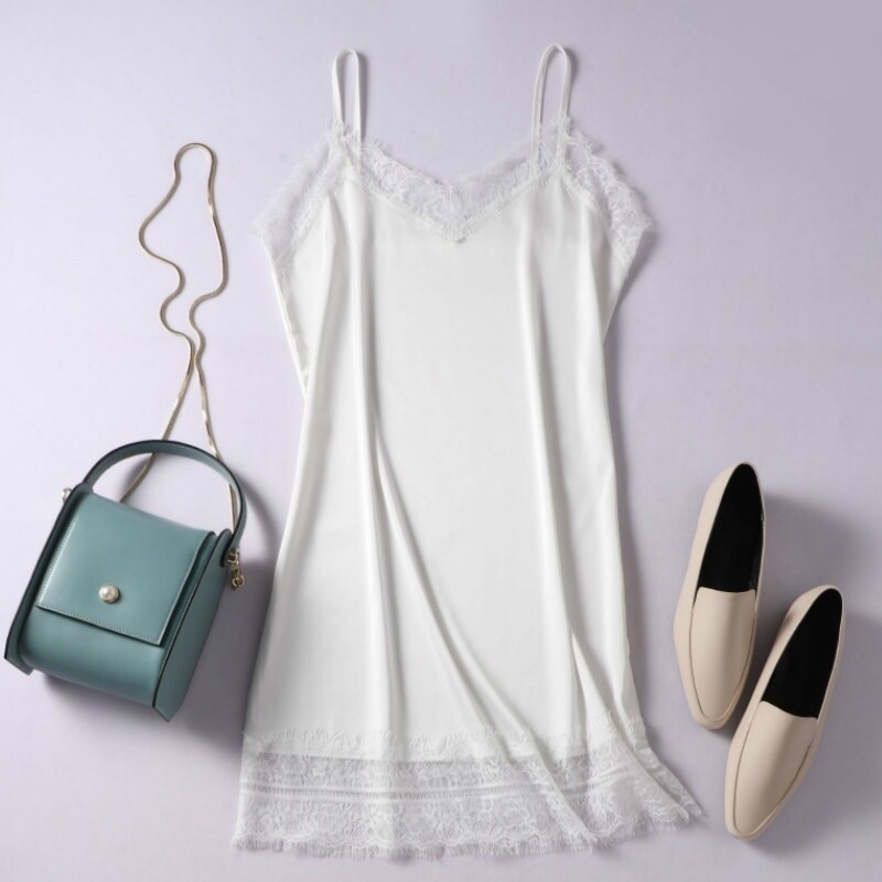Lady Lace Faux Silk Slips Dress Satin Strap Nightdress Mini Petticoat Sleepwear