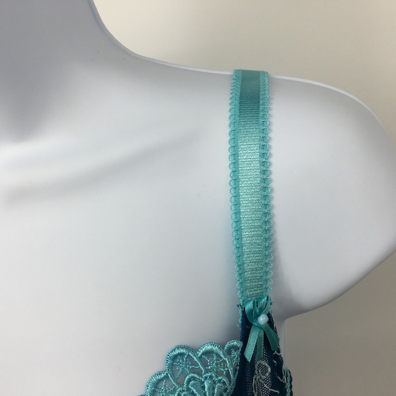 Ruby Pink KEIA Blue Embroidered Lace Sexy Lingerie Sheer Underwire Bra