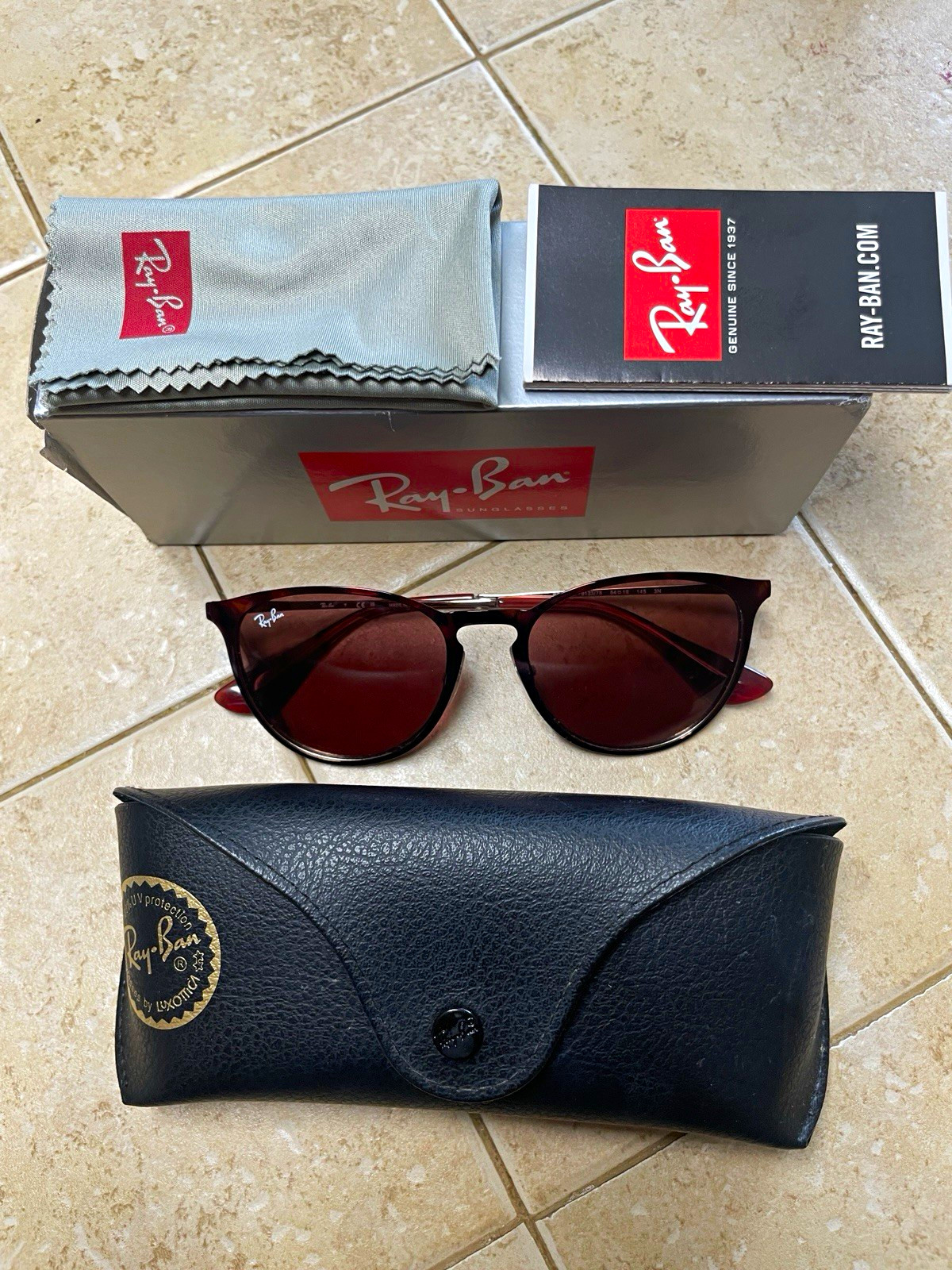 Ray-Ban Erika Metal RB3539 Sunglasses Burgundy Havana Dark Violet 54-18