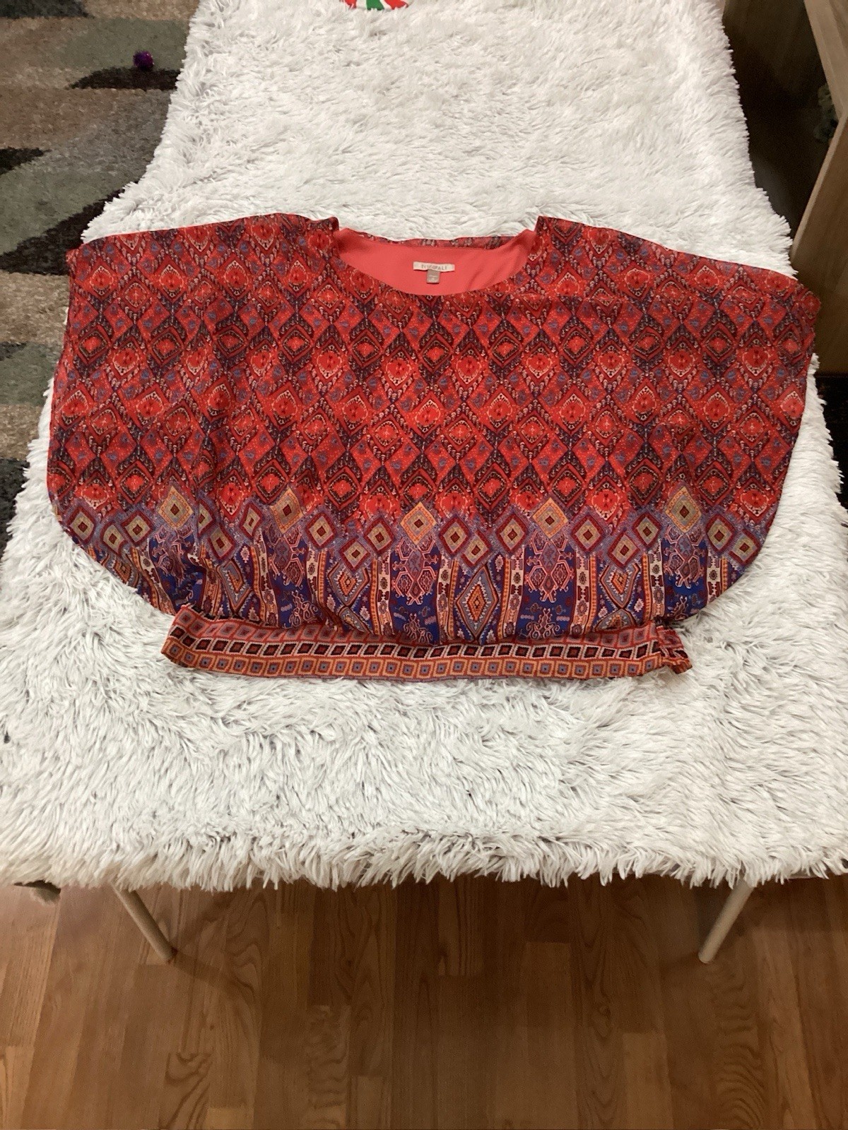 Roz & Ali Boho Tribal Batwing Lined Blouse Woman’s Size 1X