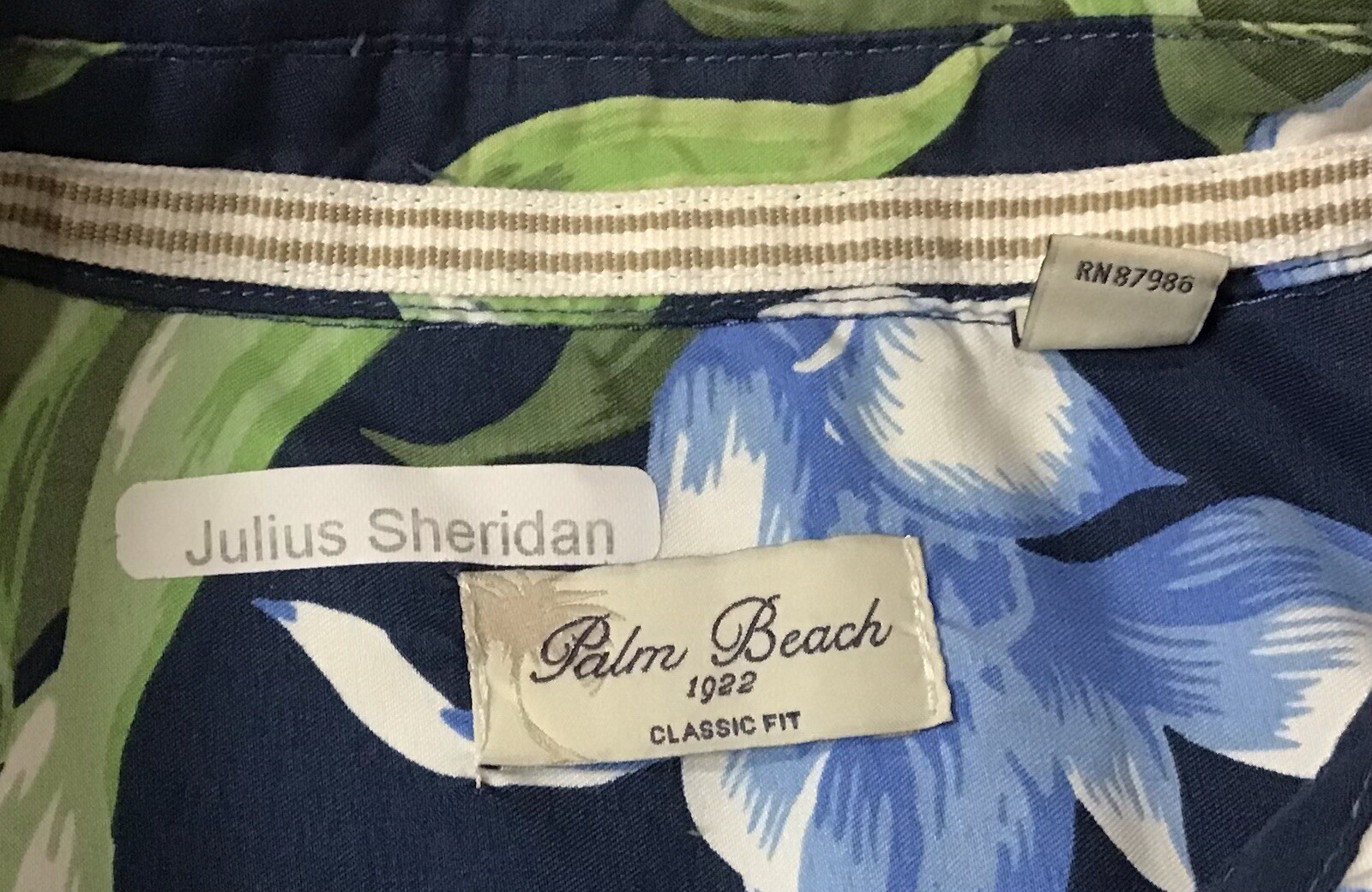 Palm Beach Classic Fit Button Up Hawaiian Floral Print Shirt XL Blue White Green