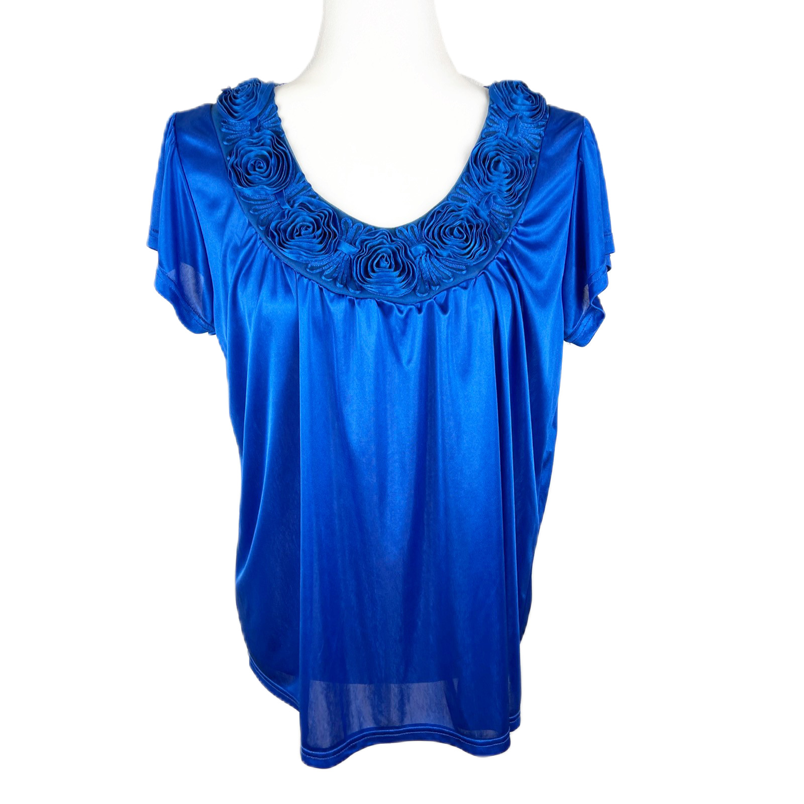 Lati Fashion Blouse Women Medium Blue Floral Semi Sheer Intimates Collection