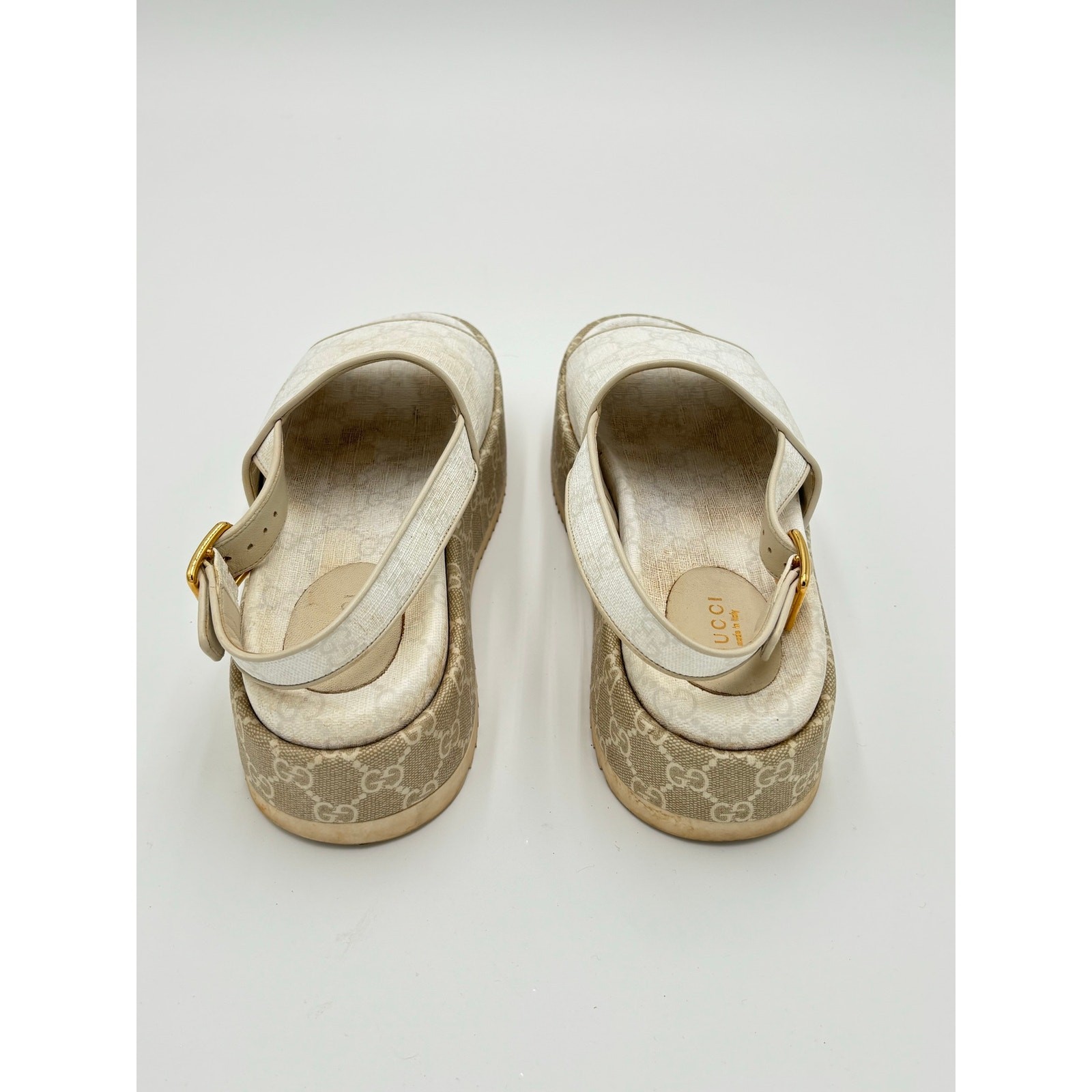 Gucci Angelina Slingback Platform Slide Sandals Monogram Canvas Size EU 38 US 8