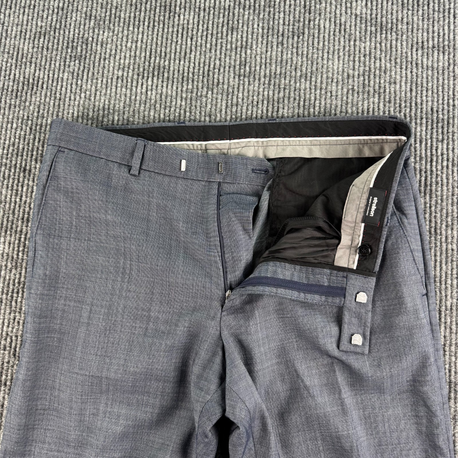 Strellson Pants Men 36×29.5 Blue Linen Hopsack Flat Front Summer Premium Slacks