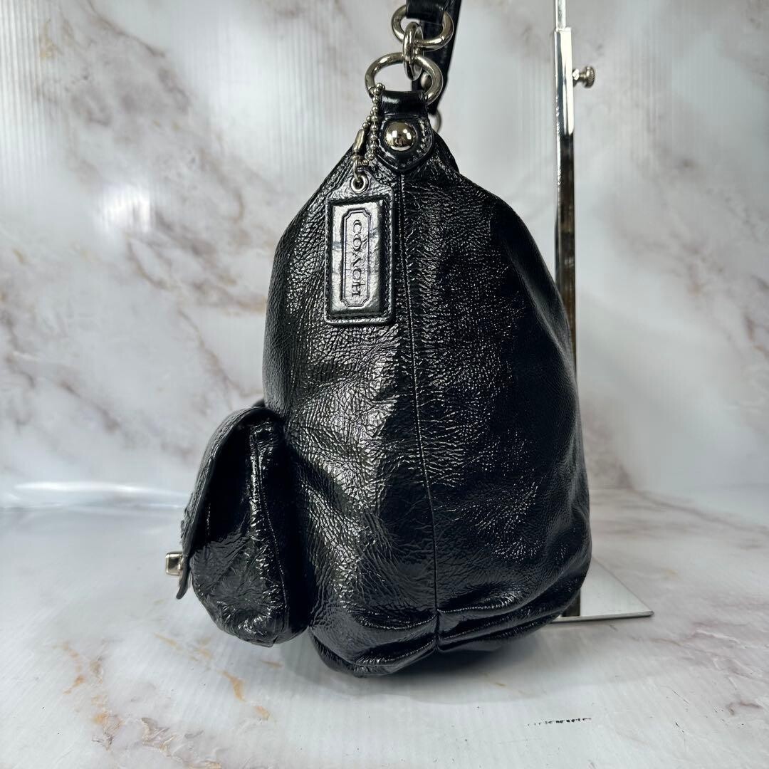 COACH Shoulder Bag Poppy Patent Black Authentic From Japan