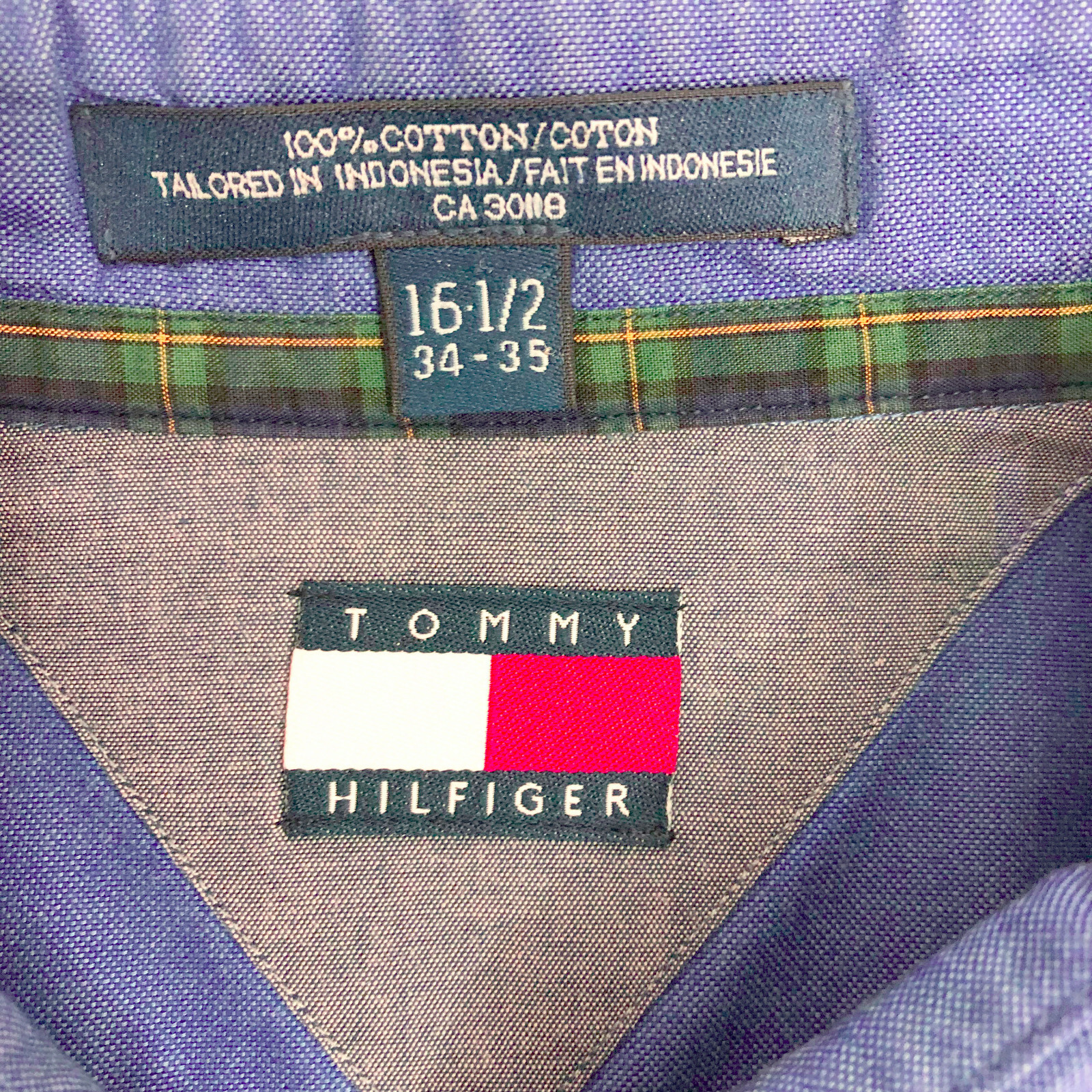 Mens Tommy Hilfiger Dress Shirt Button Collar Blue 16-1/2 34-35