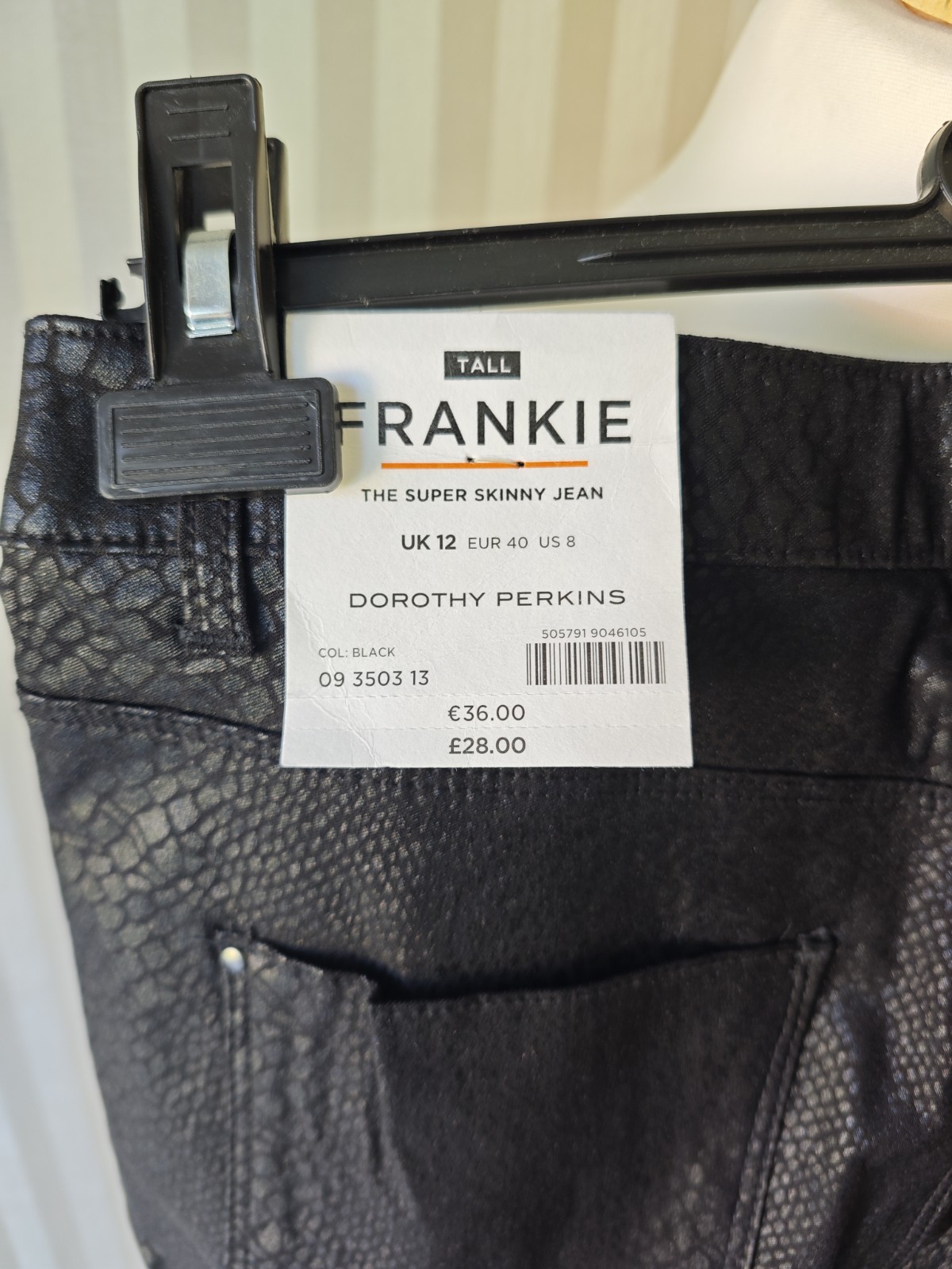 Dorothy Perkins Frankie Super Skinny Tall Snake Print Coated Jeans UK 12