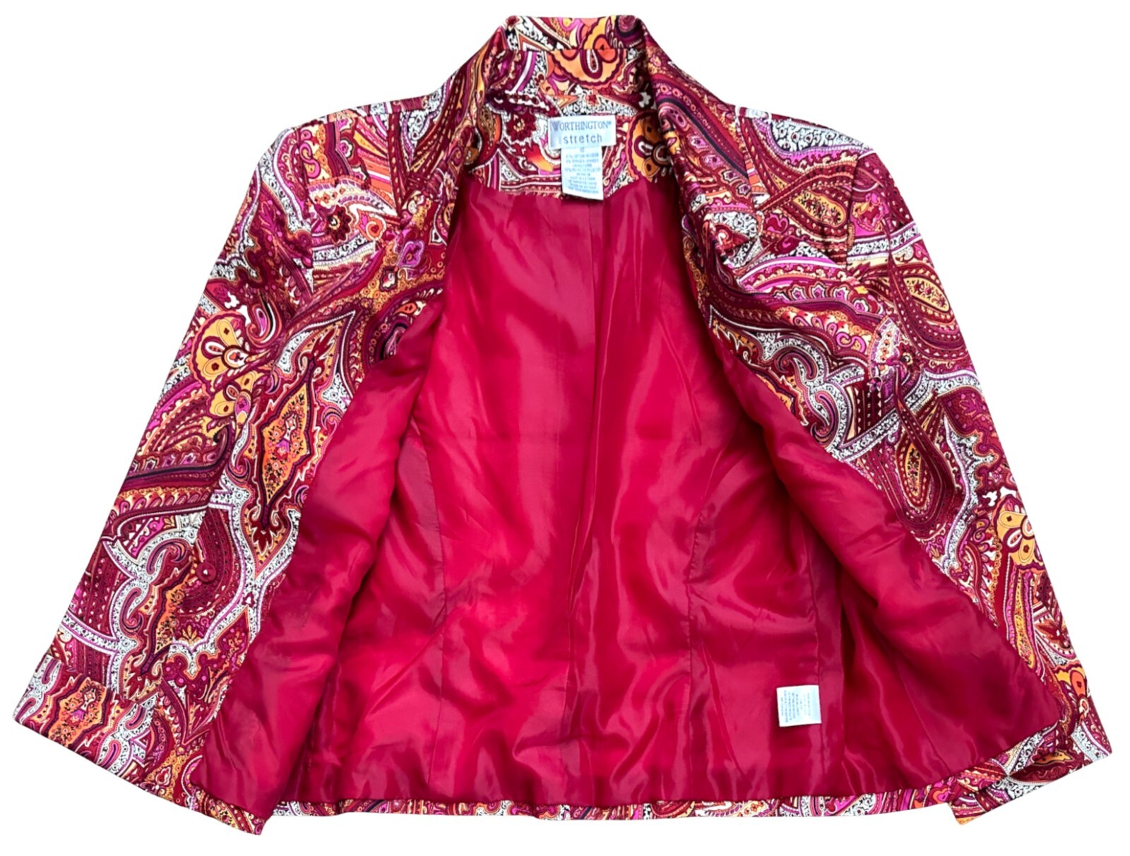 Worthing Women’s Jacket Stretch Fully Lined Paisley Red Orange White Size 10