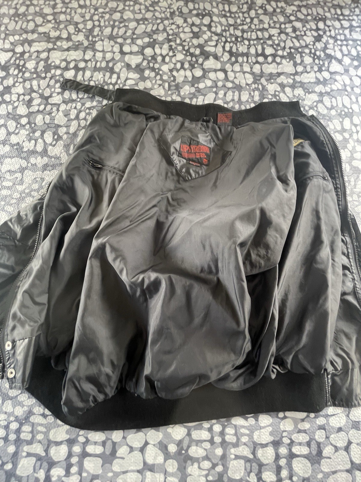 Vtg Upstream Racing Division Premier Jacket Sz Lg Black Zip Pockets Nylon New!!