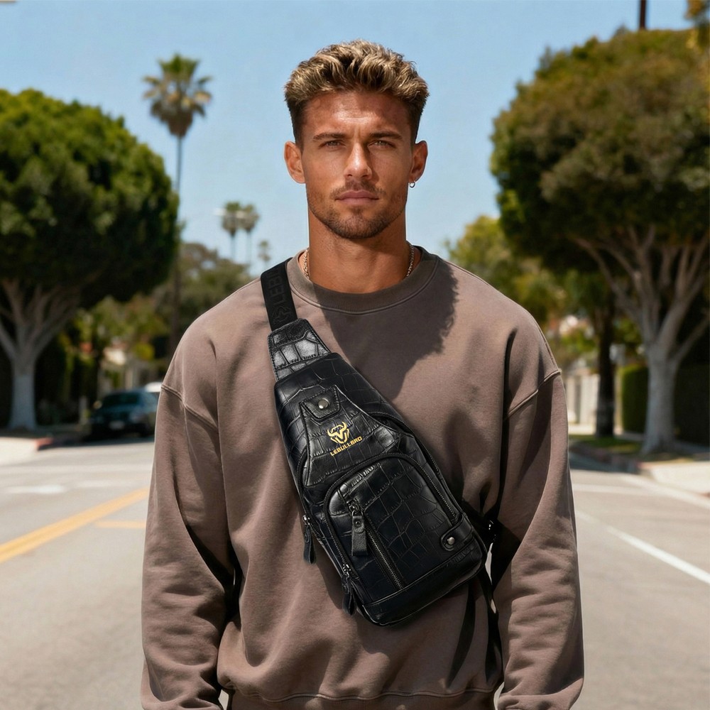 Men Sling Backpack Chest bag Crossbody Bag 100% Genuine Leather Shoulder Bag NEW