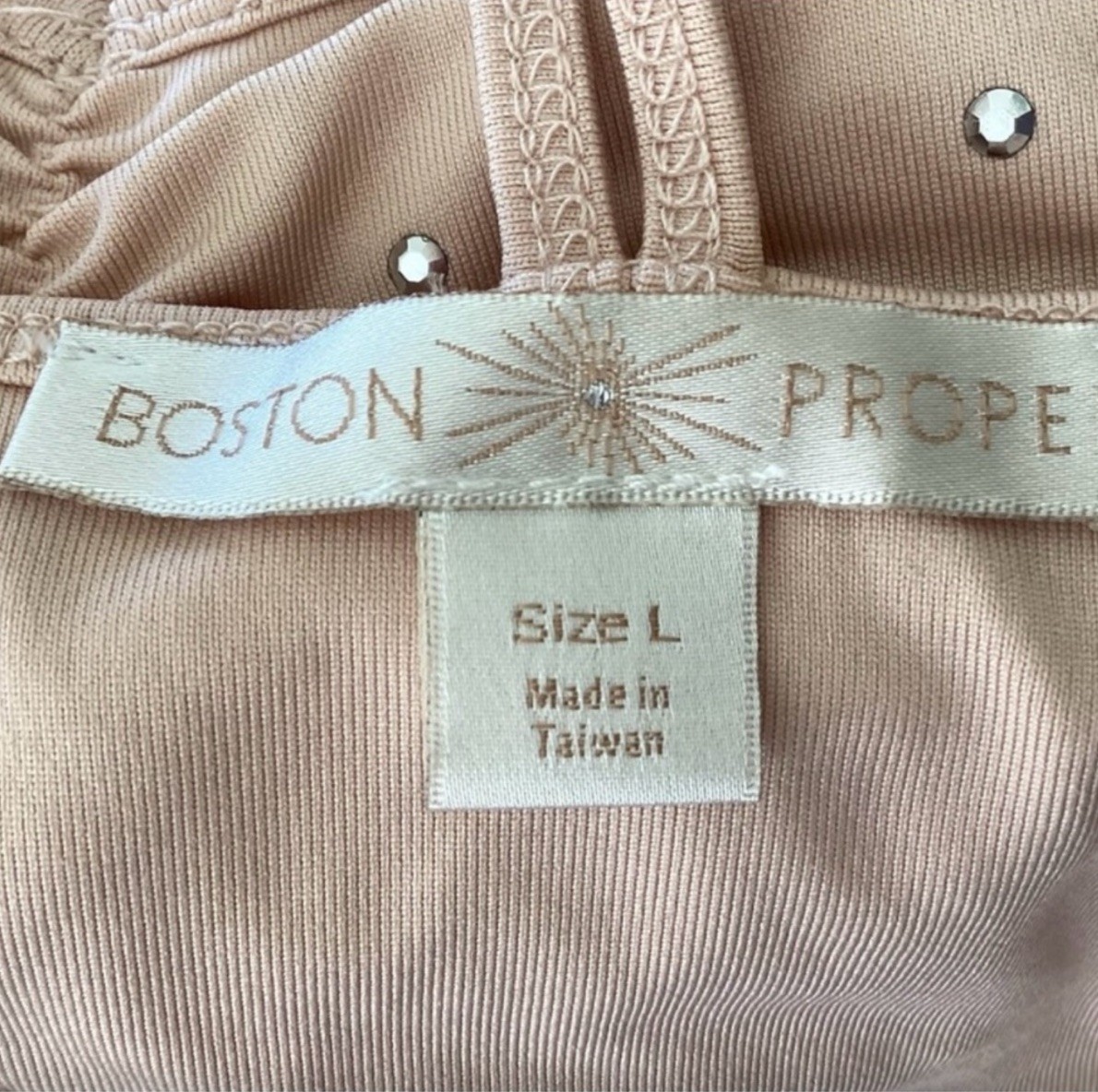 Boston Proper Beige Rhinestone Ruched V-Neck Stretch Cami Women’s L