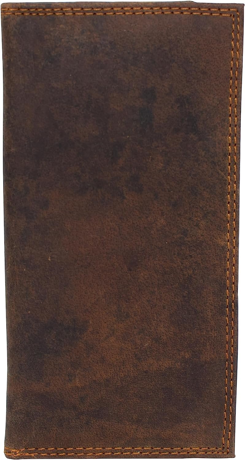 CAZORO Premium Vintage Leather RFID Blocking Slim Checkbook Cover Wallet (Brown)