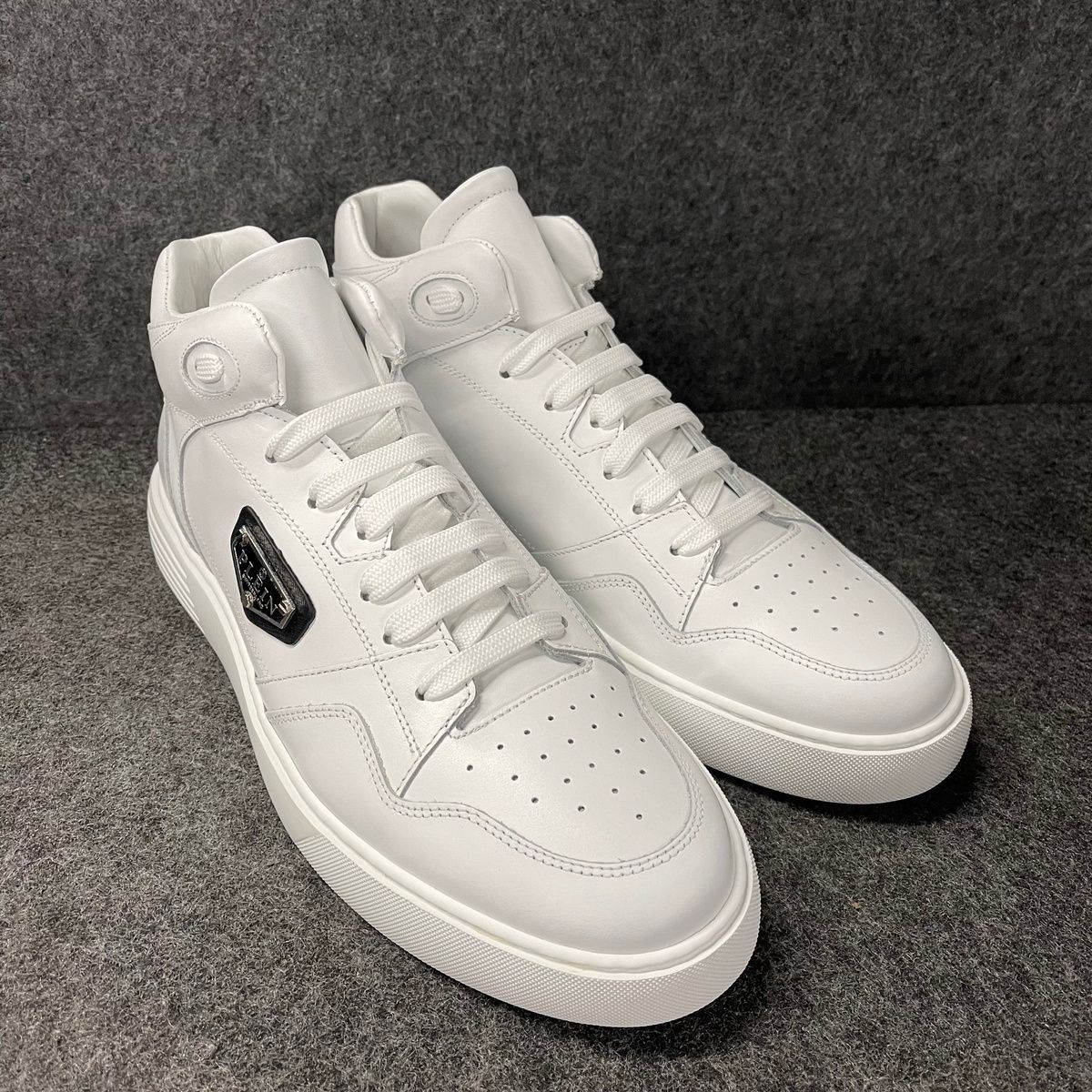 PHILIPP PLEIN Nappa Leather Mid Top Sneaker 45/US 10 White