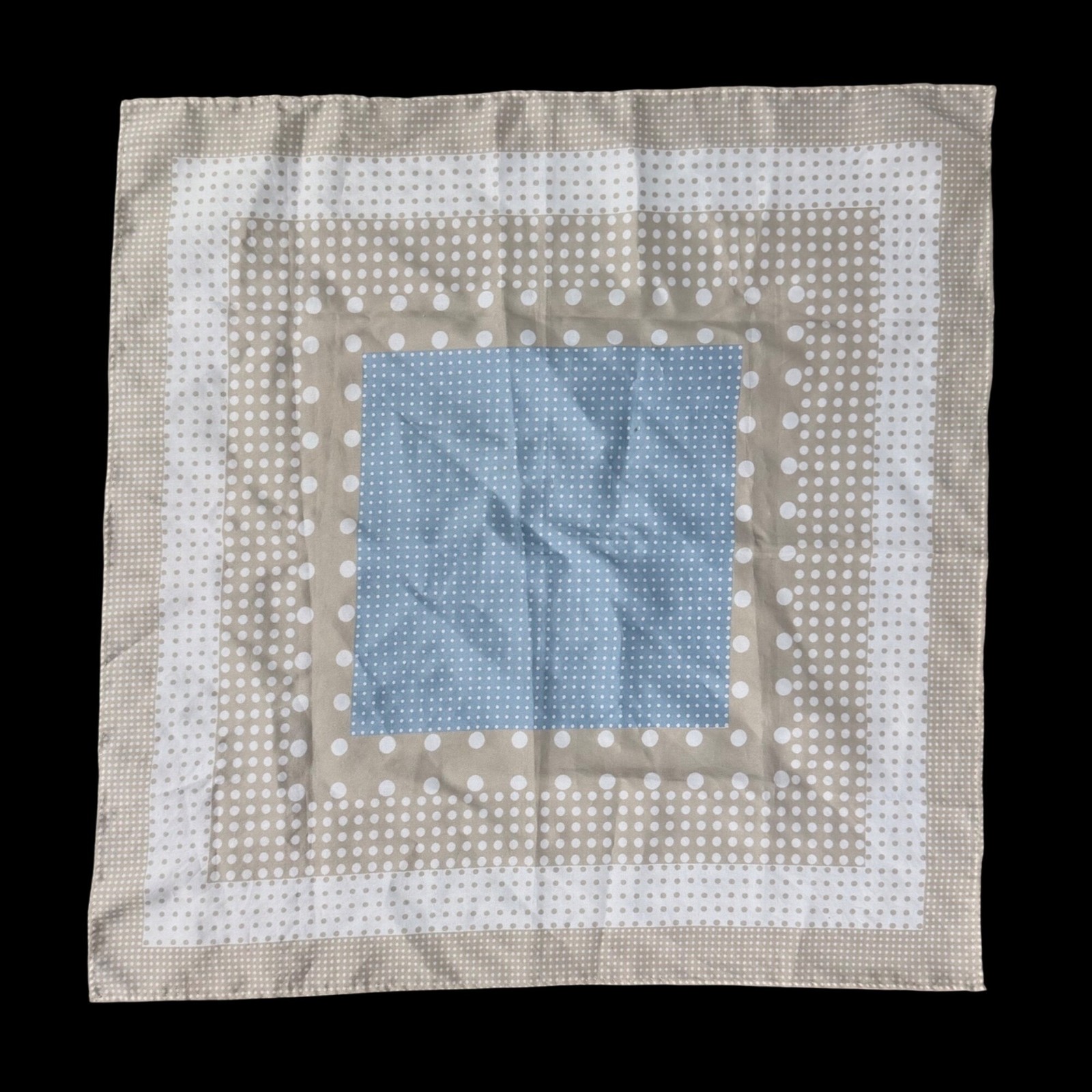 Vintage Polka Dot Square Scarf Tan Blue Lightweight Retro Chic 20×20 Inches