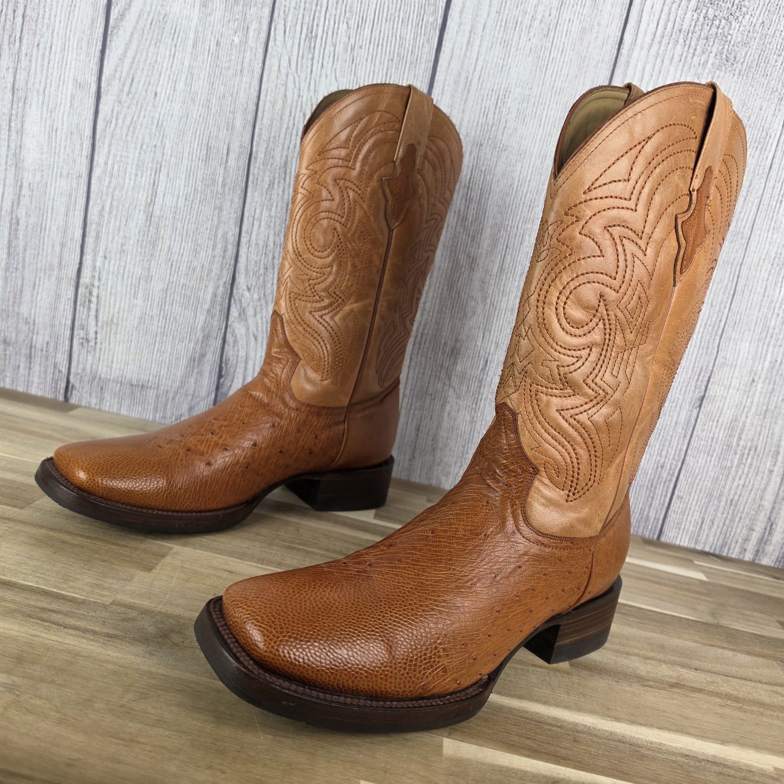 Pecos Bill Square Toe Ostrich Cognac Brown Western Cowboy Boots Men’s Size 11