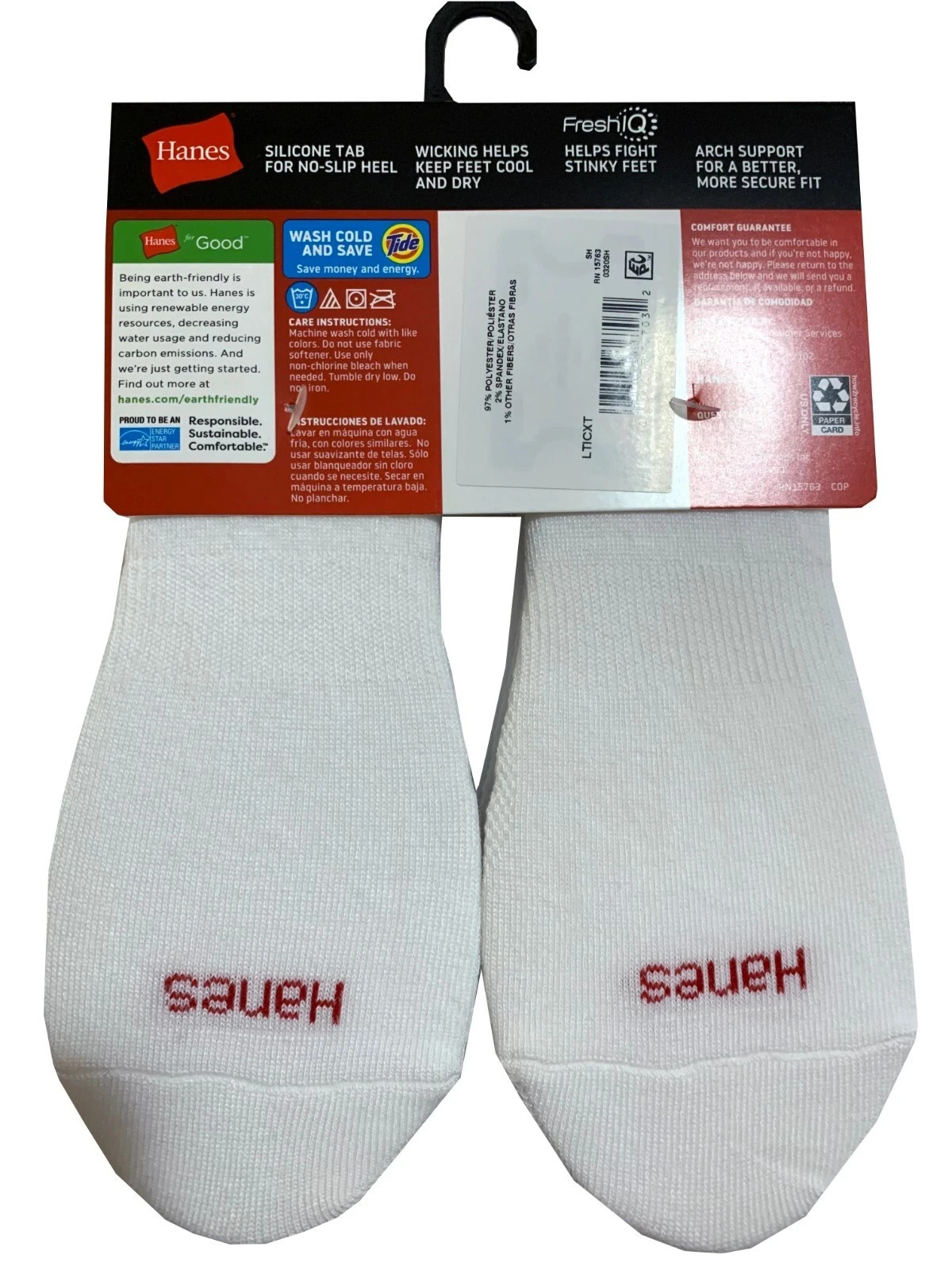 6 Pack Hanes Men’s Lightweight Liner Socks FreshIQ Breathable Non-Slip Heel New