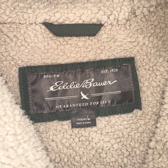 Eddie Bauer Womens Green Quilted Sherpa Lined Hooded Faux Fur Trim Vest Large