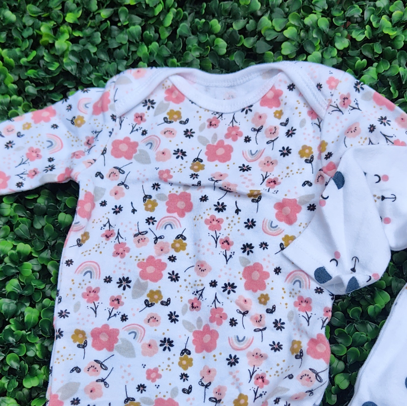 Gerber Unisex 0-3M 3pc Long Sleeve Cotton Onesie Bodysuits Floral Rainbow