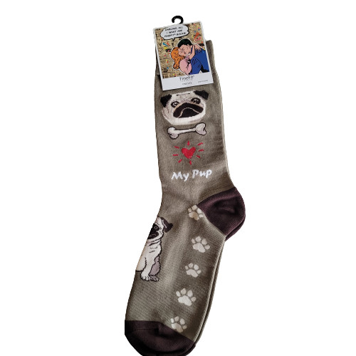 PUG Dog Socks Fun Novelty Dress Casual Unisex SOX FineFit One Size