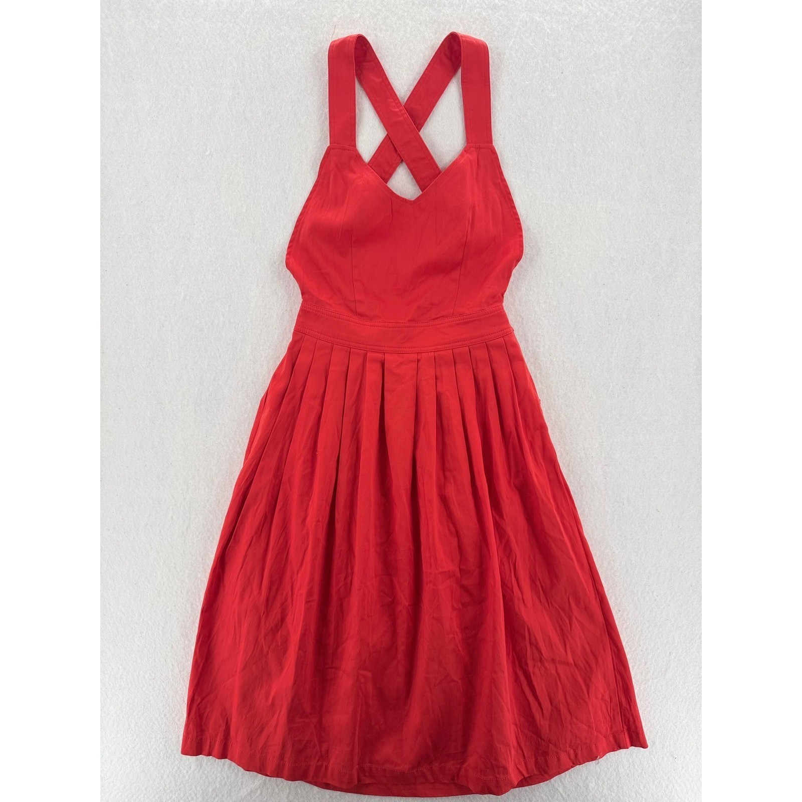 Unbranded – Sun Dress Criss Cross Back Pleated Pockets – Red – Small – Women