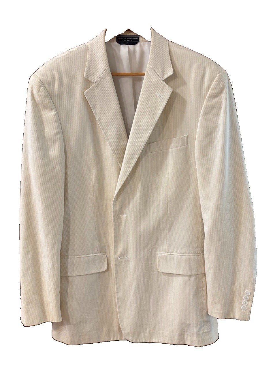 Haspel Men’s 42 Long Cream Color Seersucker Sport Coat Blazer Lightweight Cotton