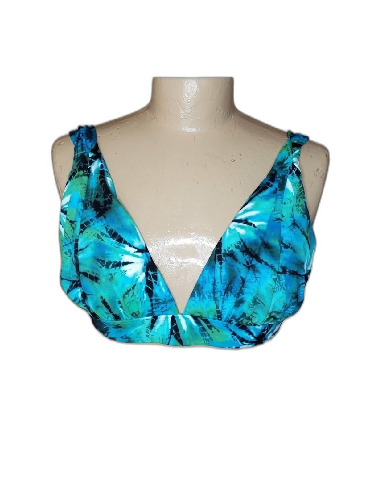 La Blanca Blue and Green Tie-Dye Bikini Top Adjustable Straps With Pads Size 10