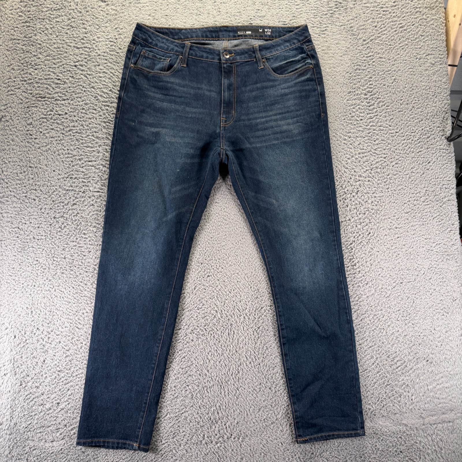 WXYZ Nomad Jeans Mens 36×32 Blue Cotton Denim Straight Slim Fit Faded Stretch