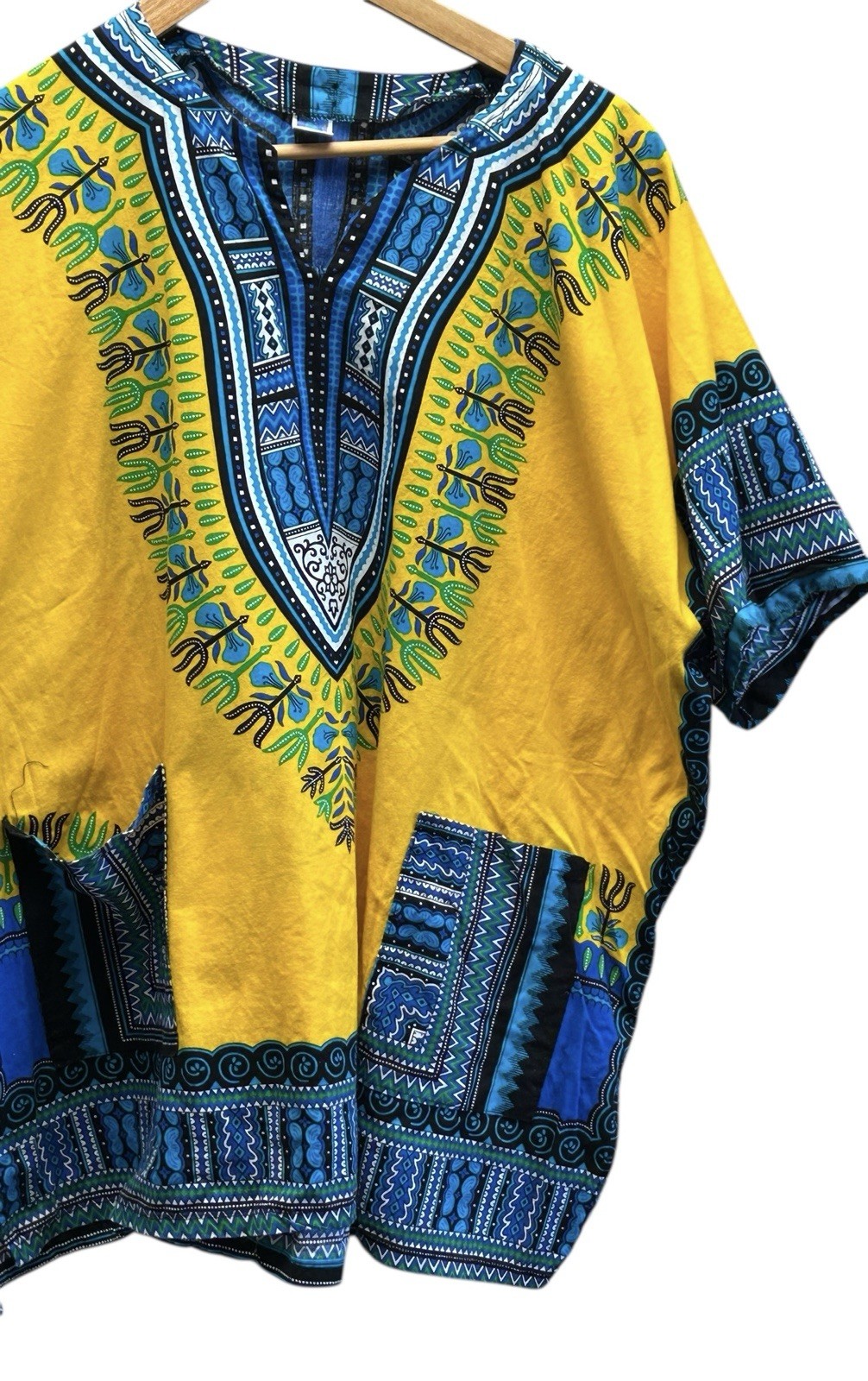 Mama & Papa Dashiki Tunic African Boho Shirt Yellow Blue One Size XL Thailand