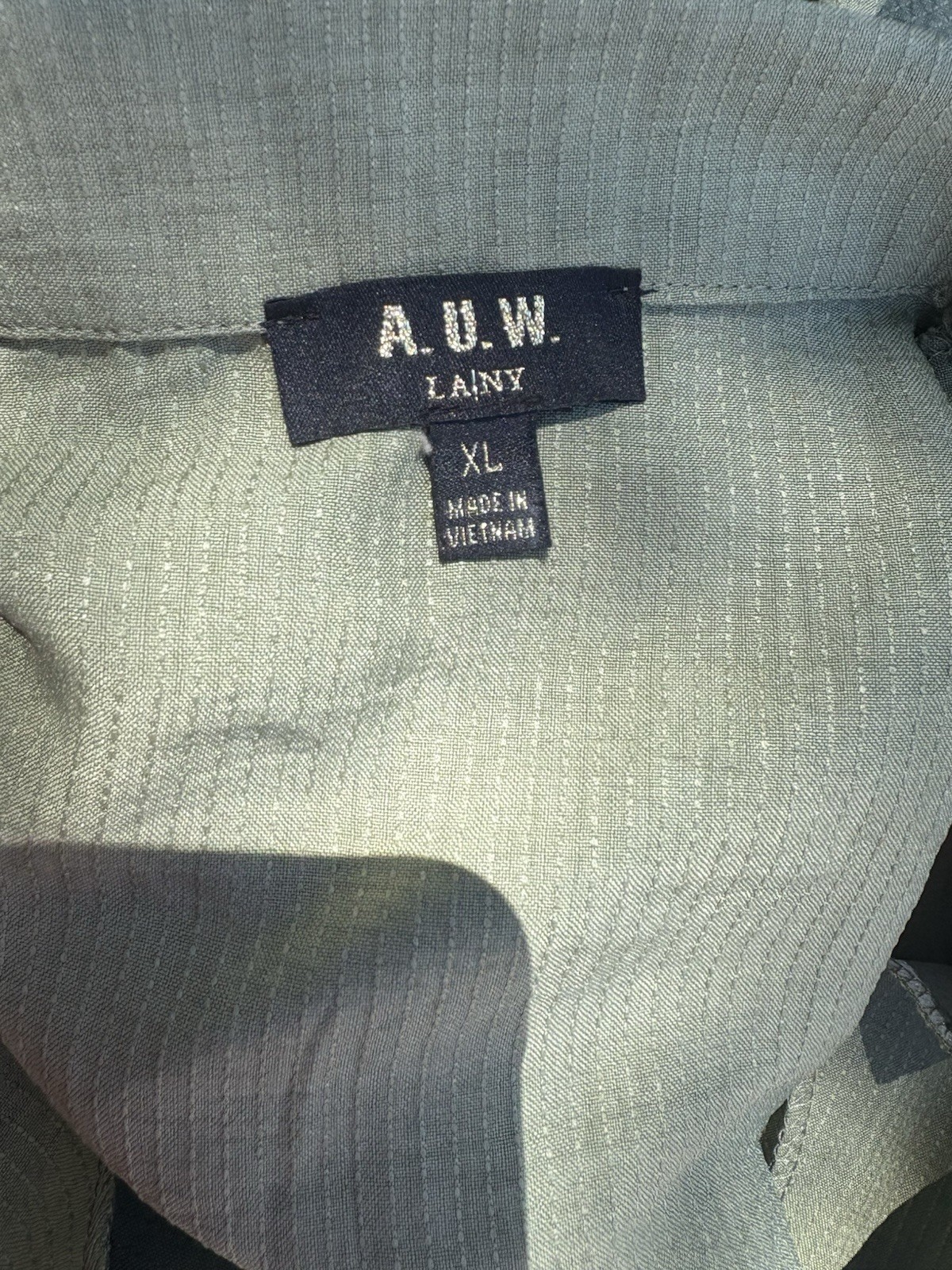 A.U.W. LAINY Olive Green Button-Down Front-Tie Shirt, Sizes S-M-XL