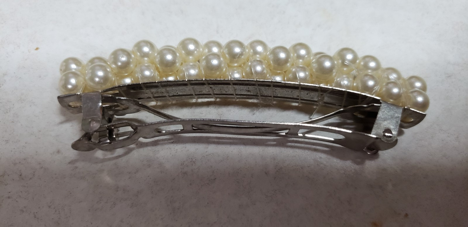 Hair Clip / barrette with a twist of Faux White Pearls, 3.25 Inches, EUC