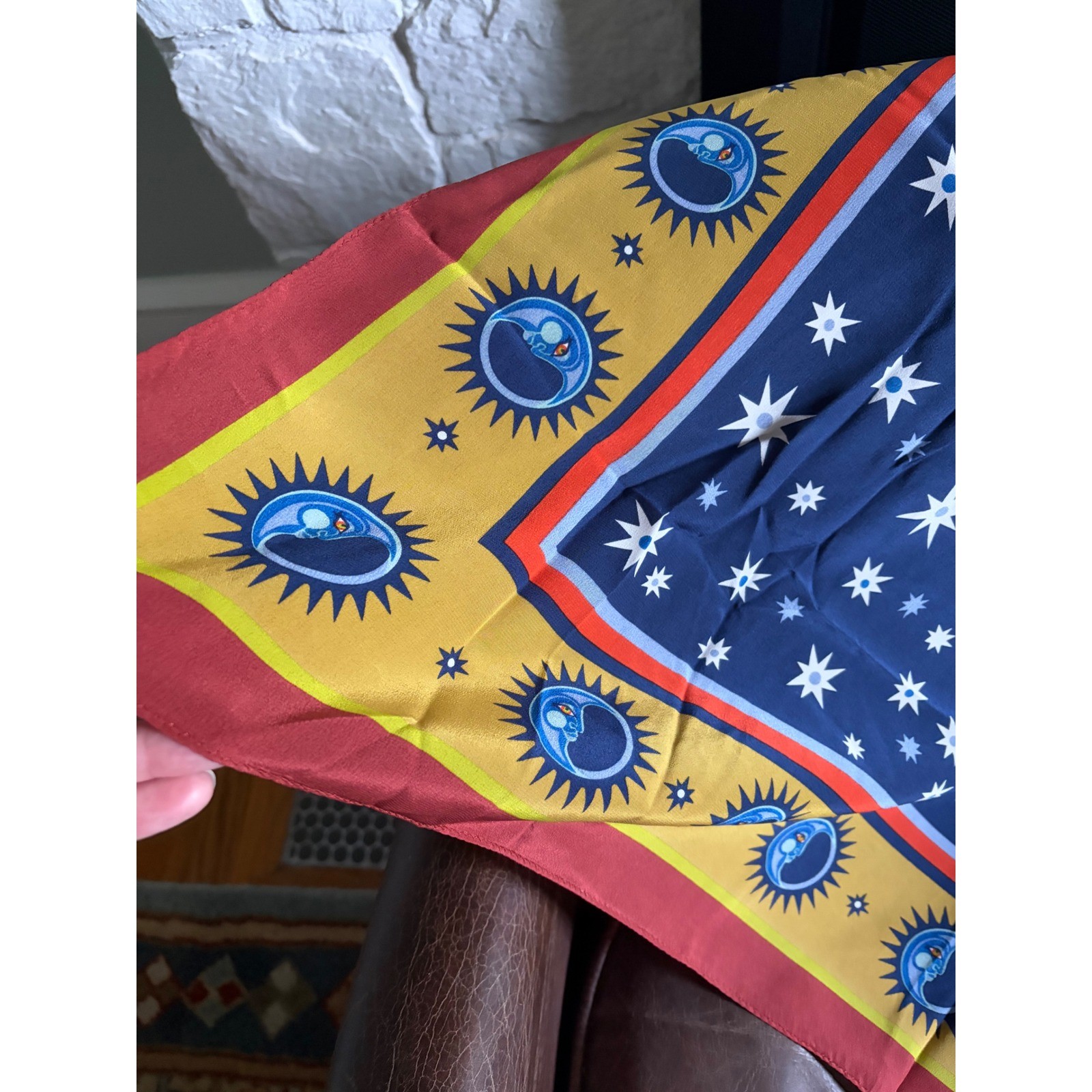 Vintage Bob Mackie 100% Silk Scarf Sun Moon Celestial Wearable Art NWT 38×38
