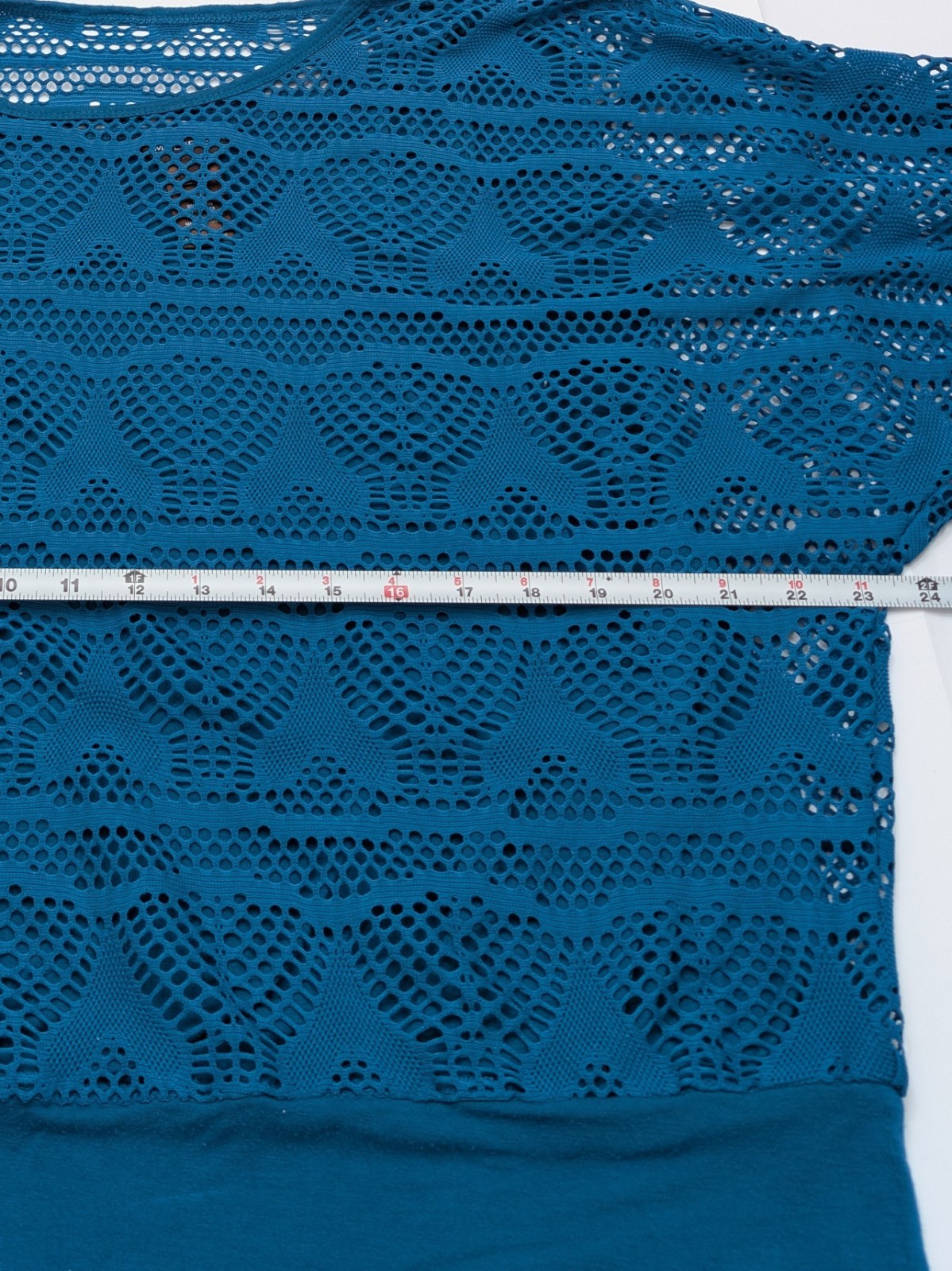 Multiples Womens XL Teal Open Knit Crochet Dolman Batwing Lined Boat Neck Top