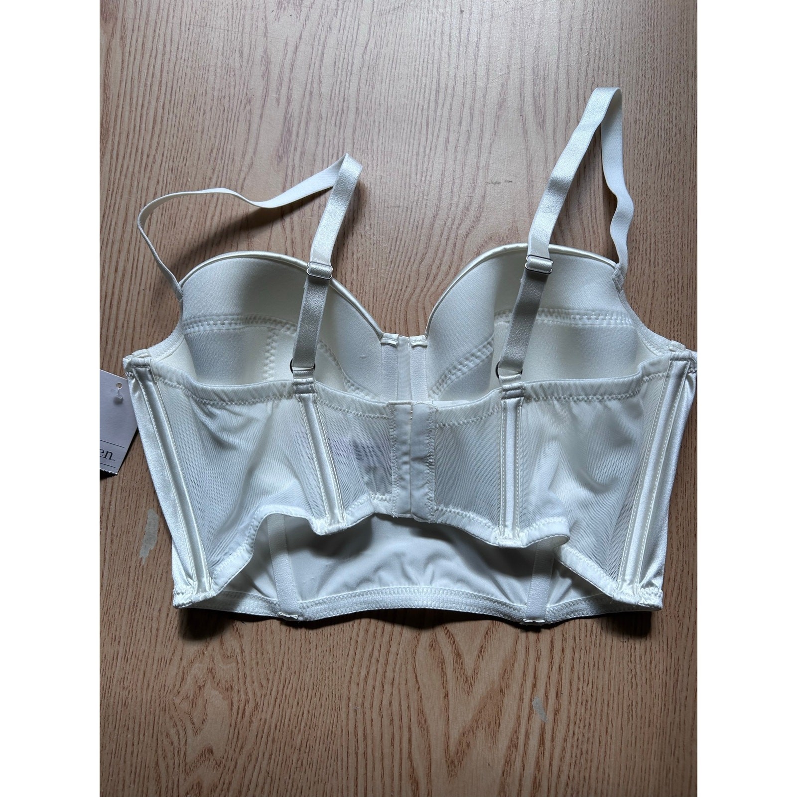 New Auden Silky Satiny Underwired Push-Up Longline Soft Boned Bra Cream Large